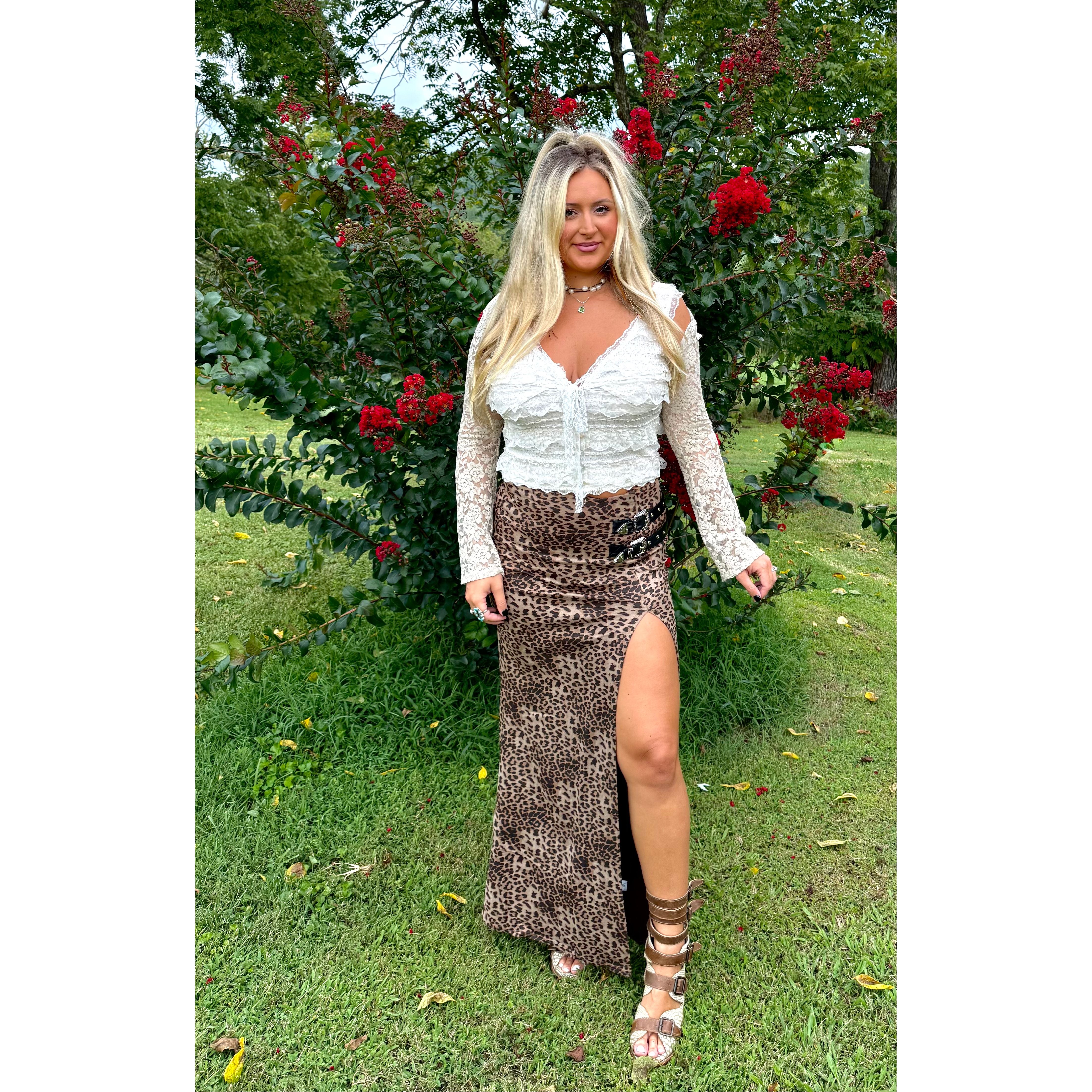 Leopard Double-Buckle Maxi Skirt