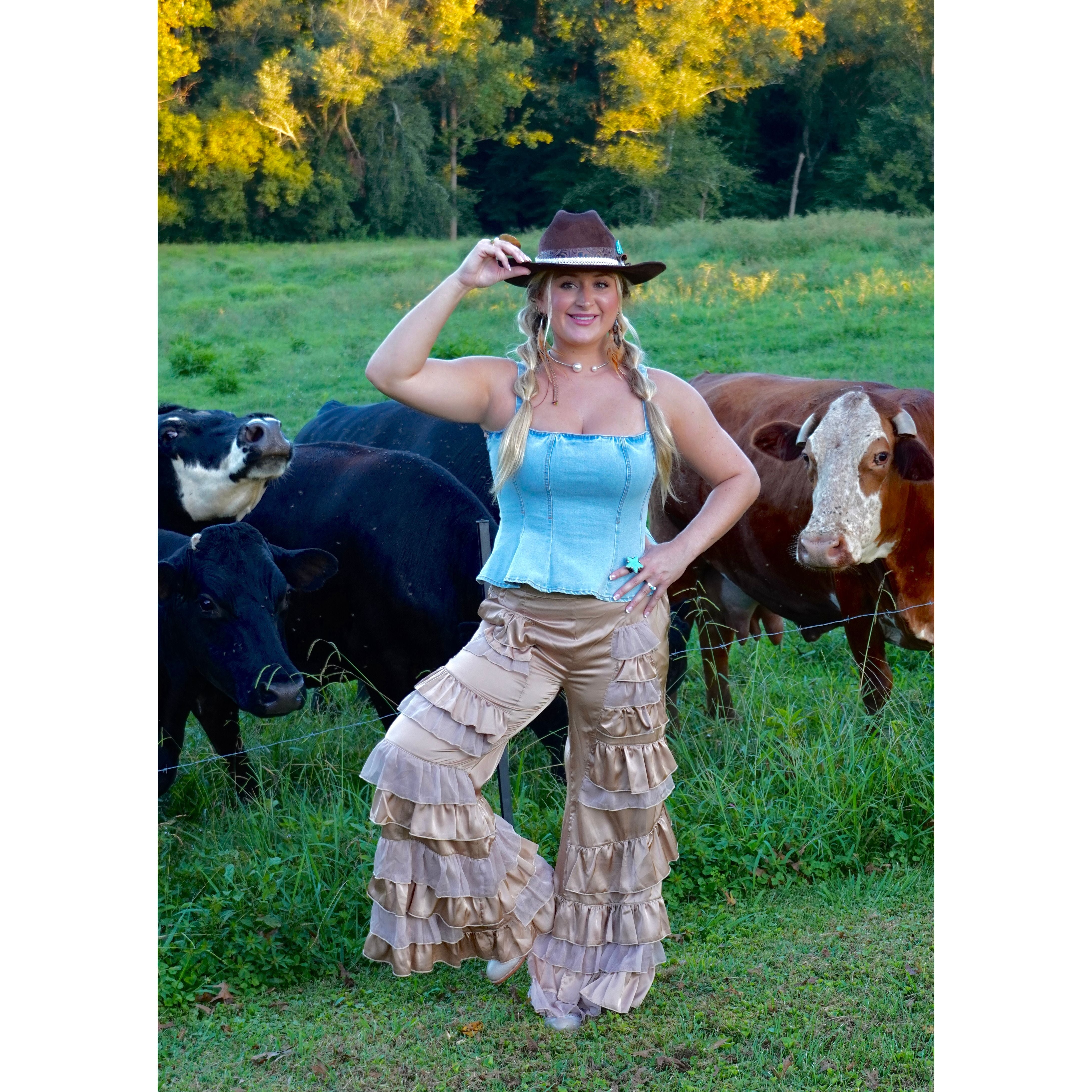 Champagne Tiered Ruffle Pants