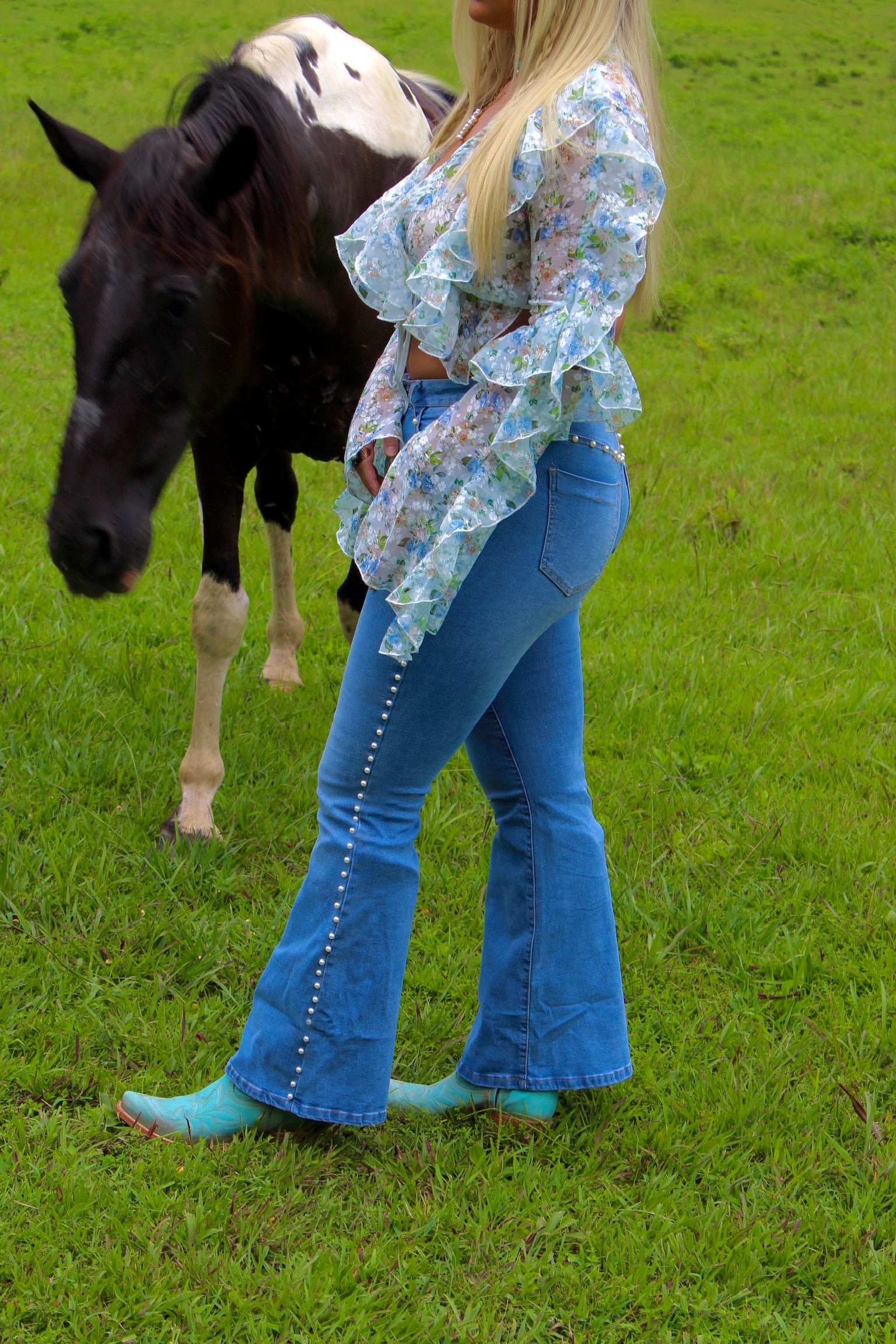 Embellished Pearl Flare Jean