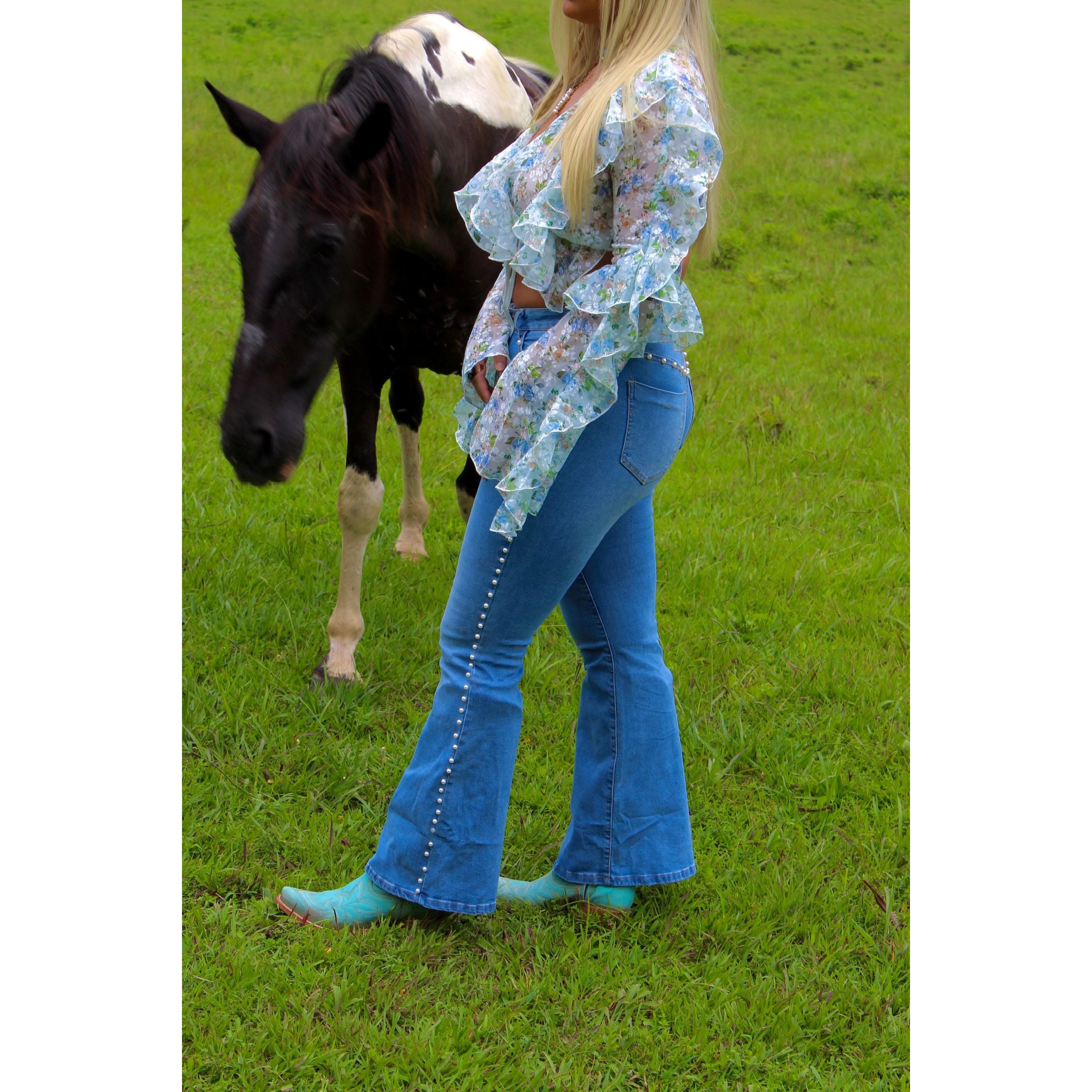 Embellished Pearl Flare Jean