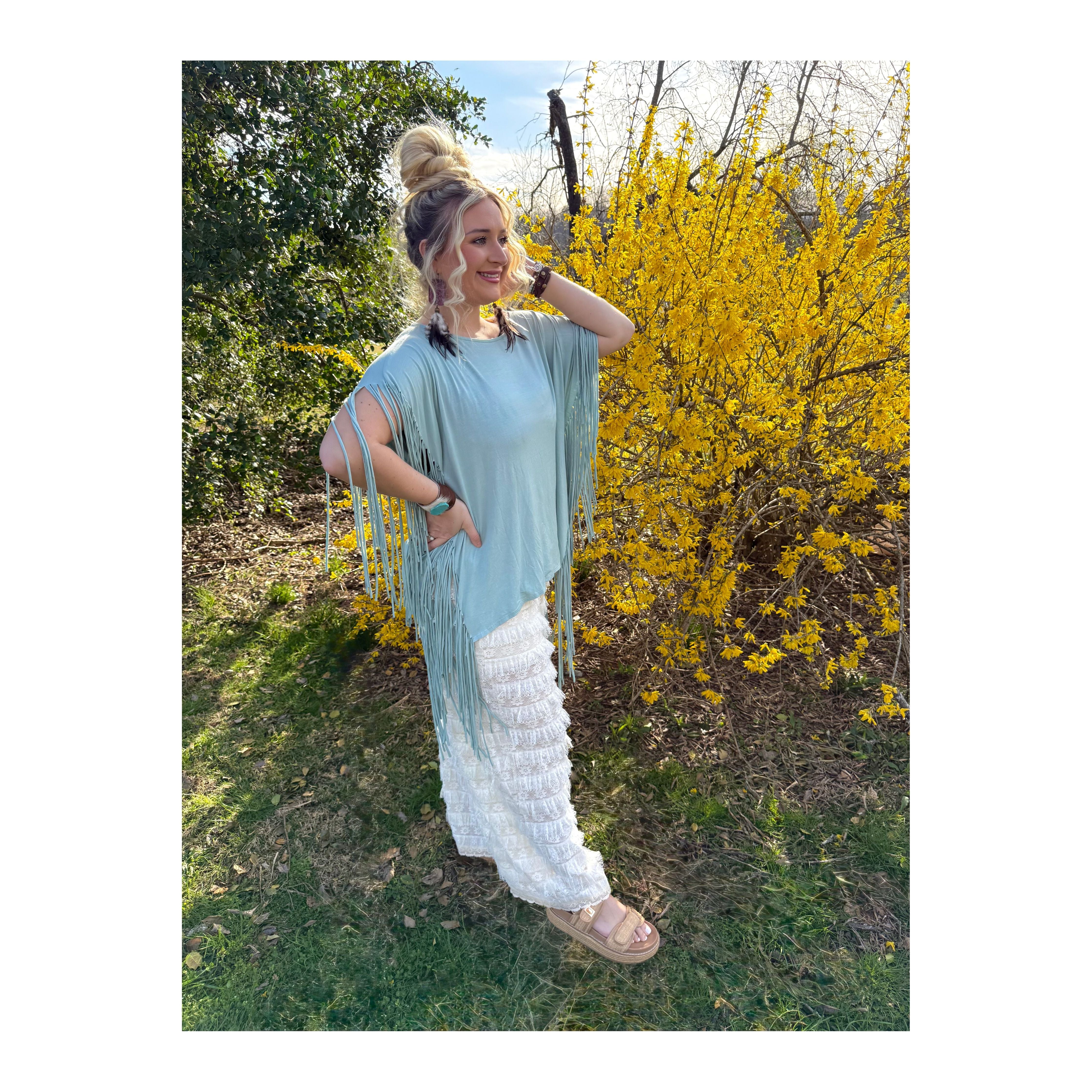 Showstopper Fringe Top Seafoam