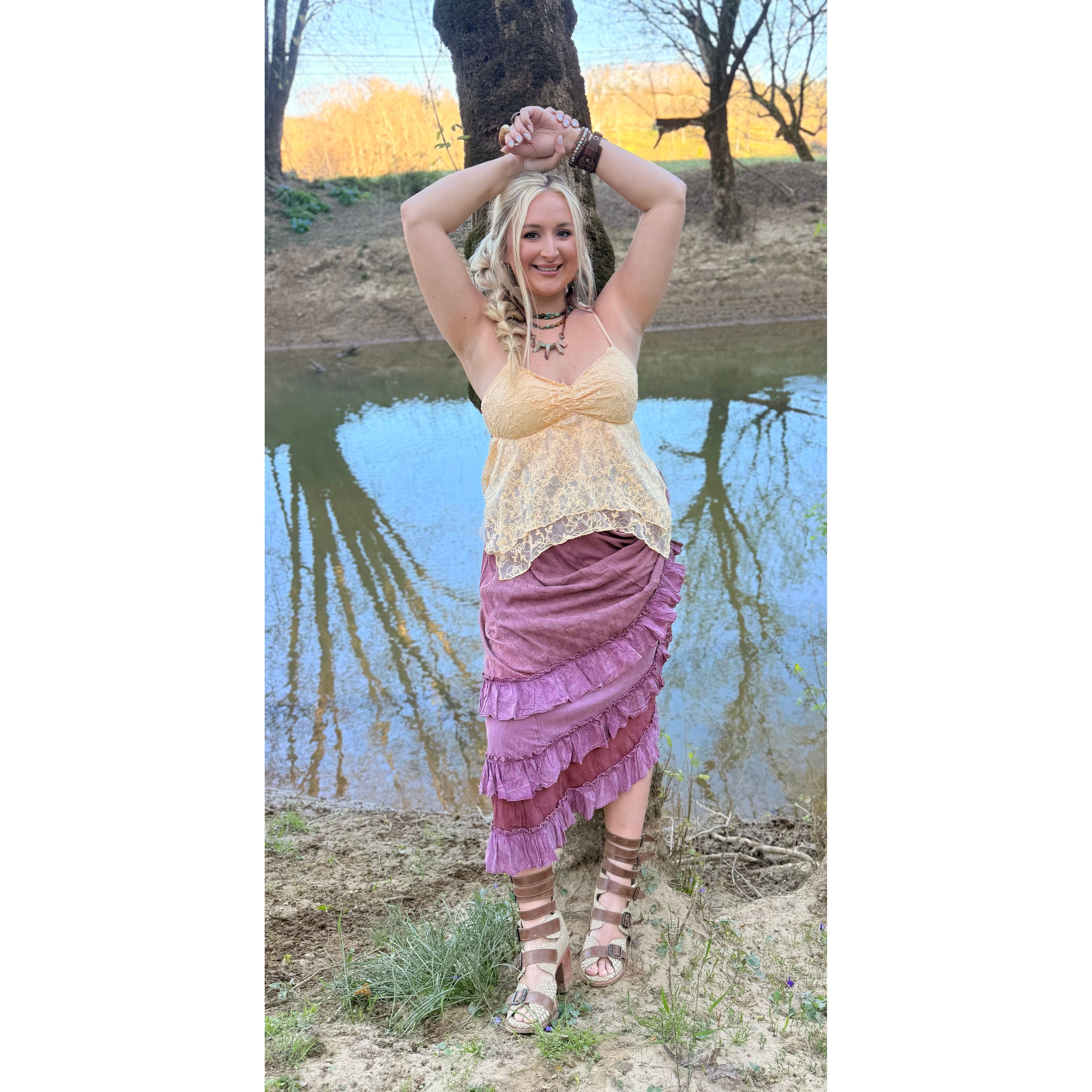 Dusted Pink Rustic Tiered Maxi Skirt