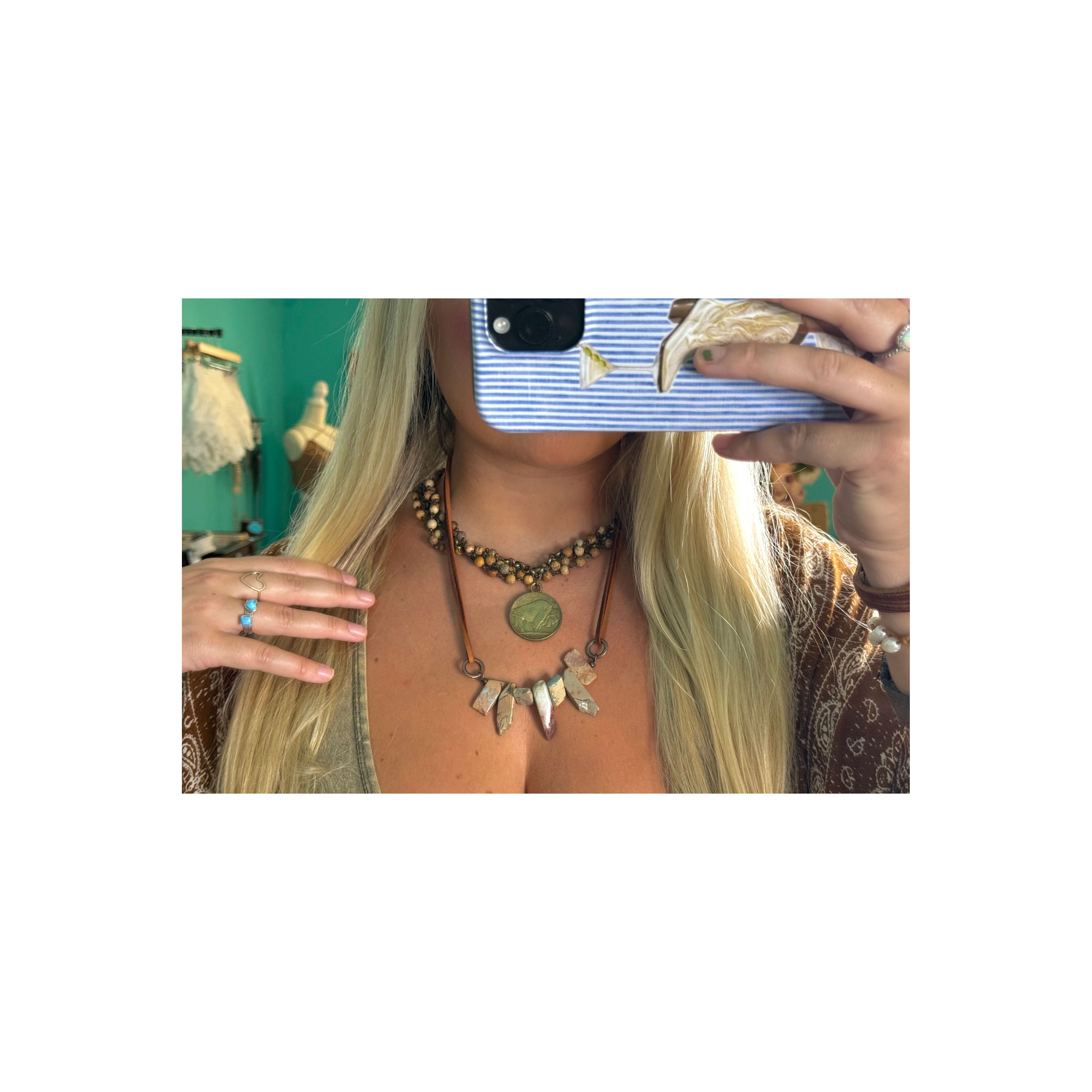 Brown Beaded Indian Coin Necklace