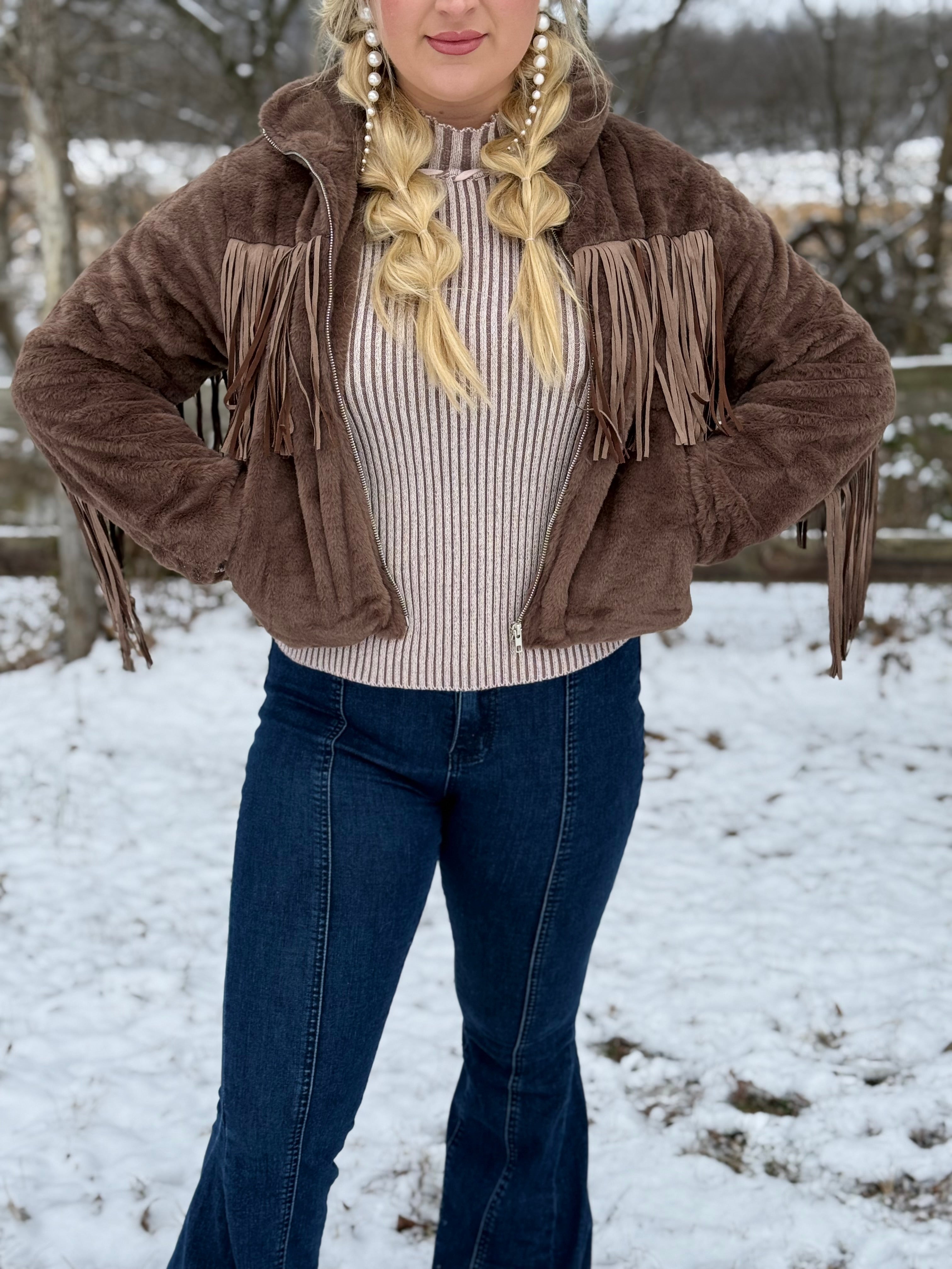 Brown Soft Fringe Jacket