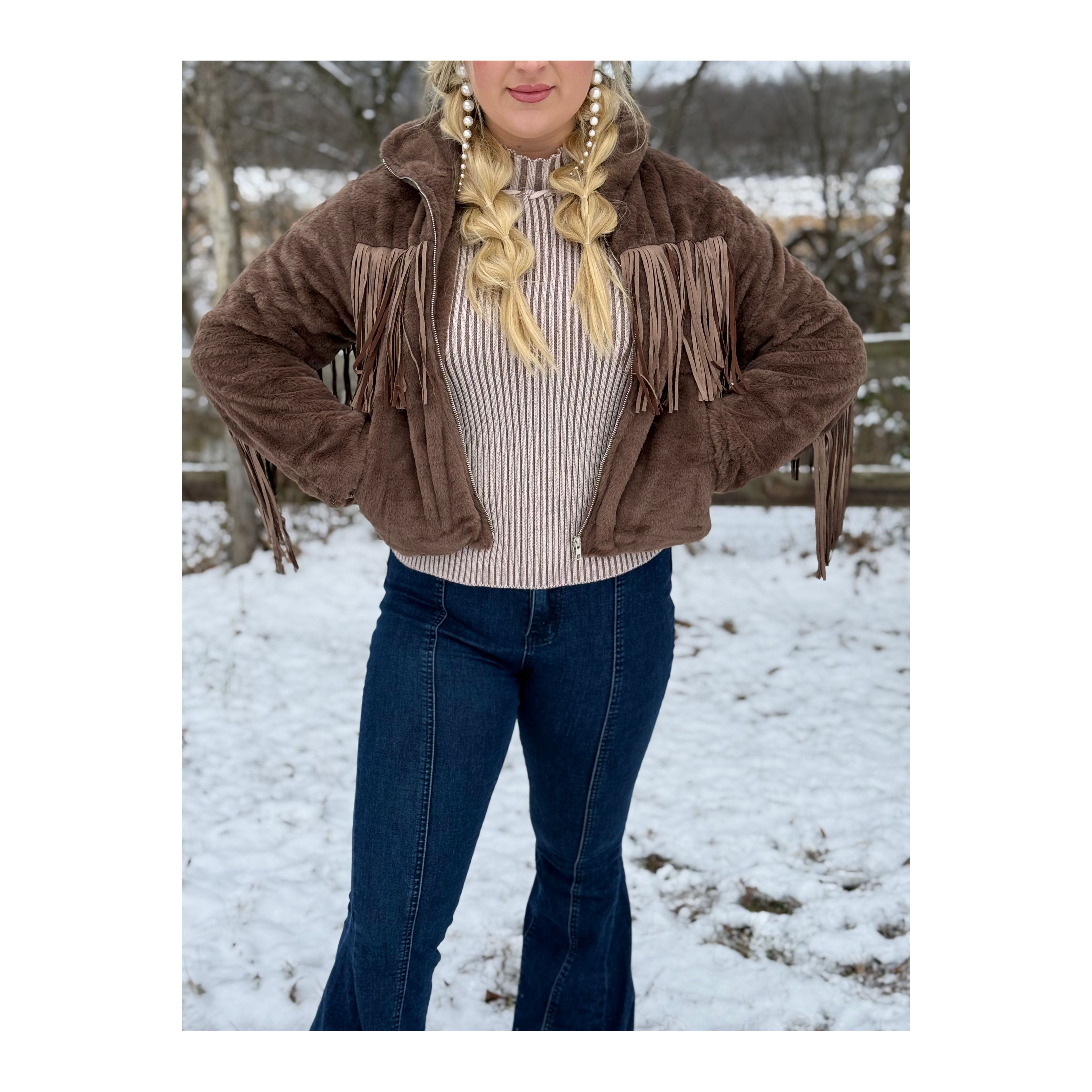 Brown Soft Fringe Jacket