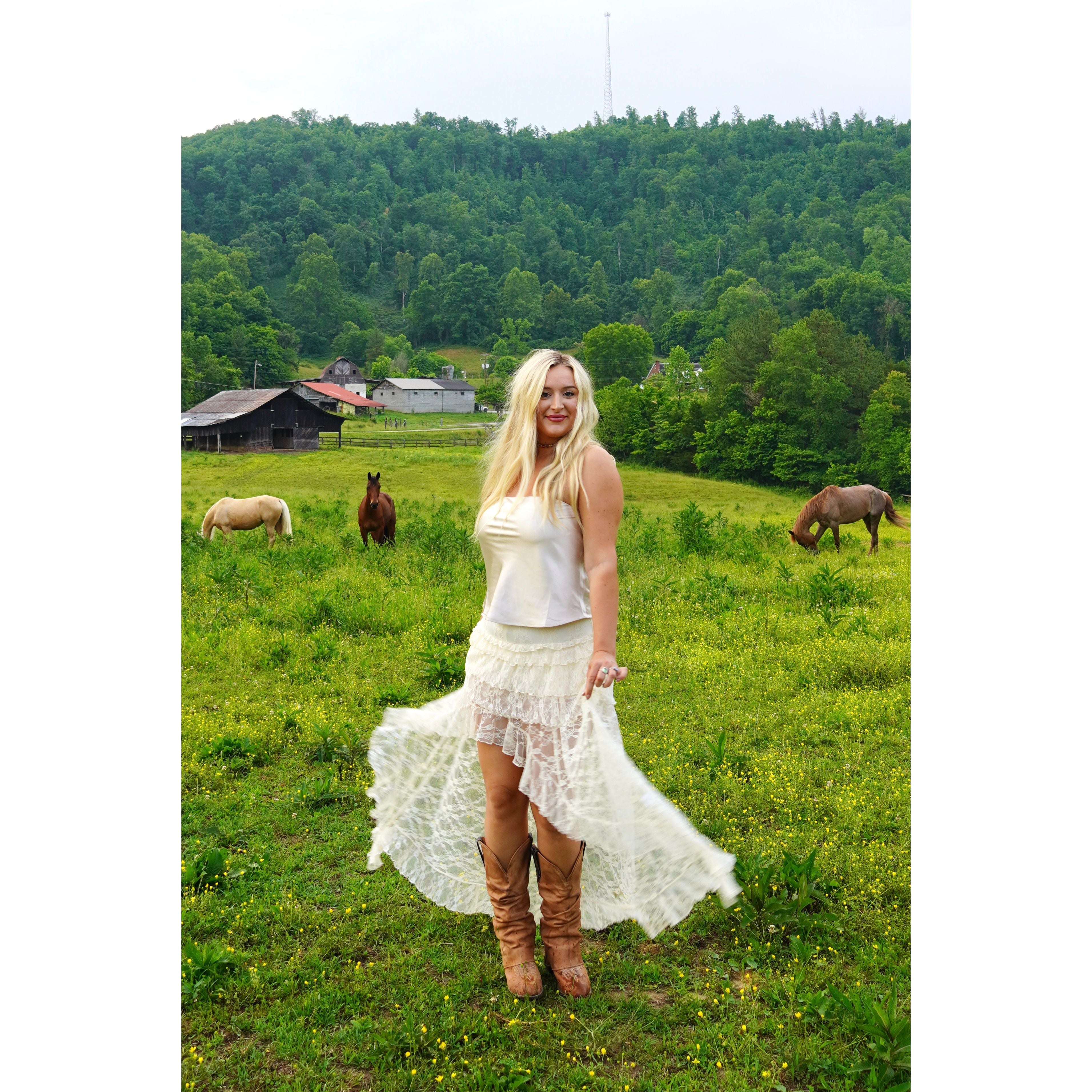 Cream Lace Ruffle Tiered High-Low Maxi Skirt
