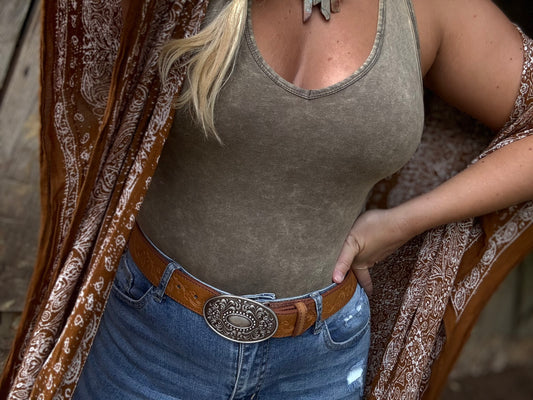 Zenana Olive Washed Bodysuit