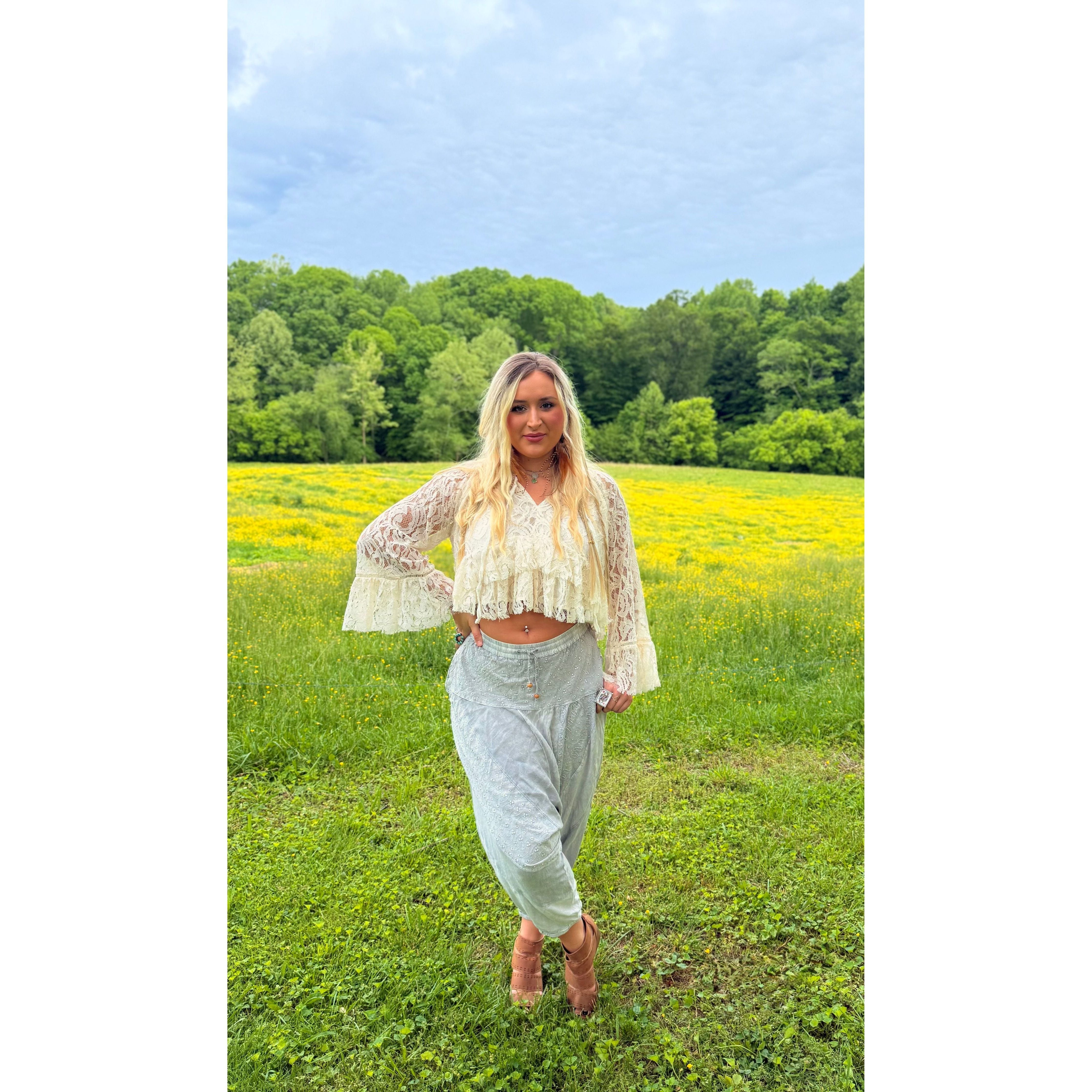 Dixie White Lace Bell-sleeve Top