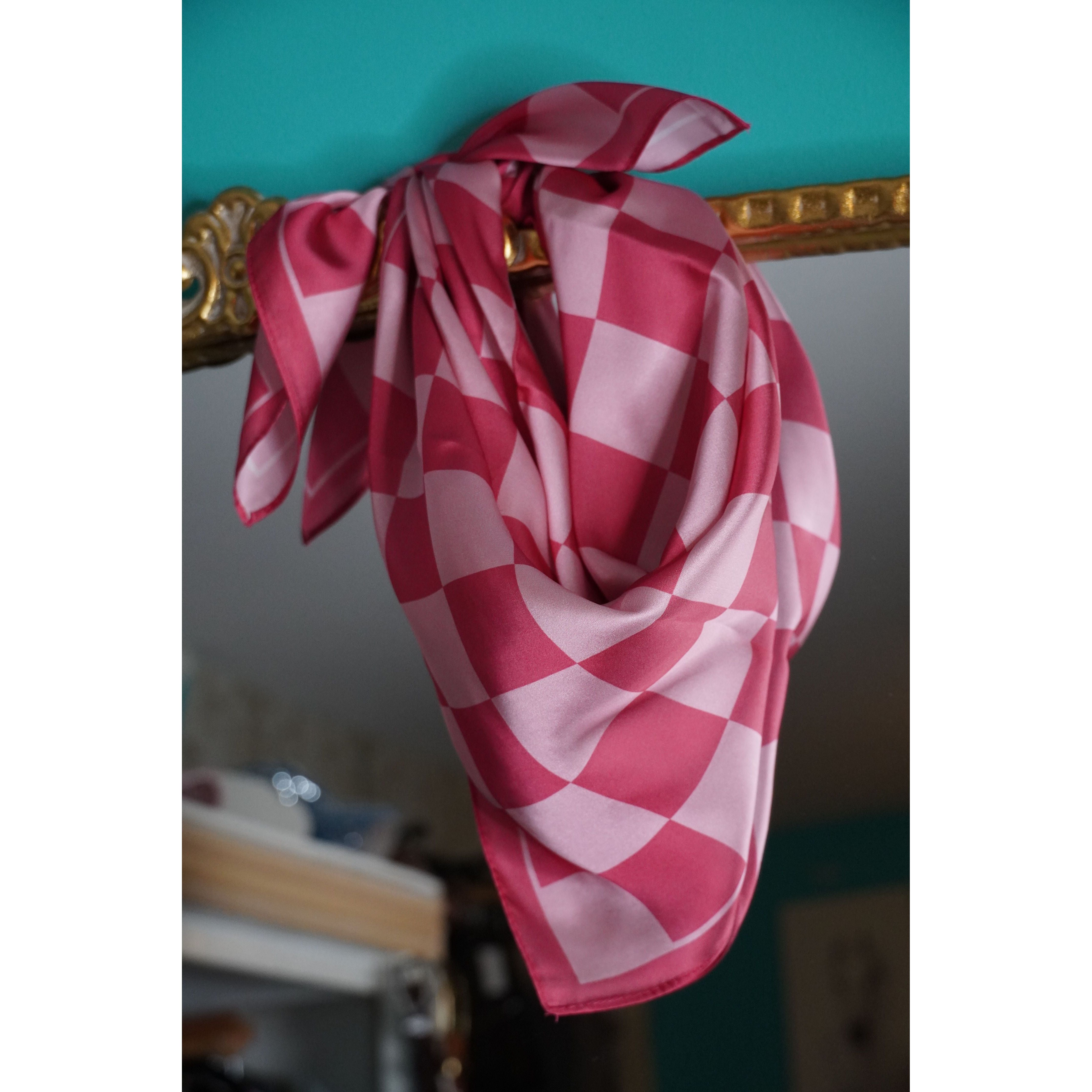 Checkered Pink Satin Scarf