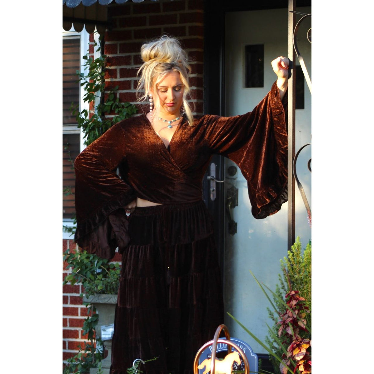 Brown velvet bohemian skirt and top set