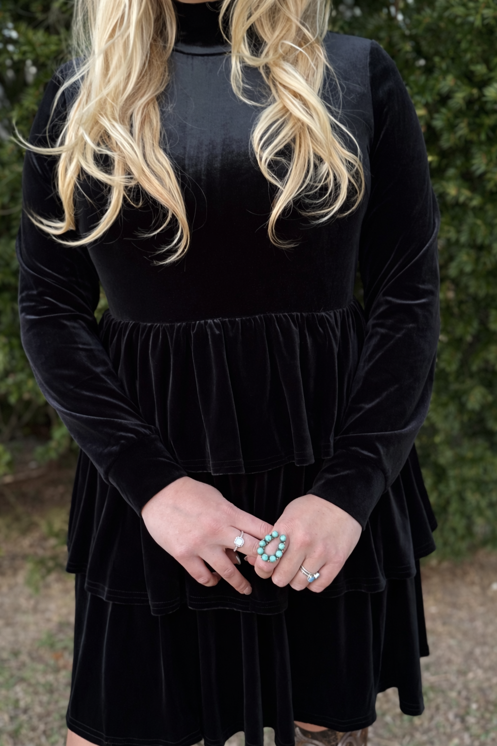 Black Velvet Tiered Dress