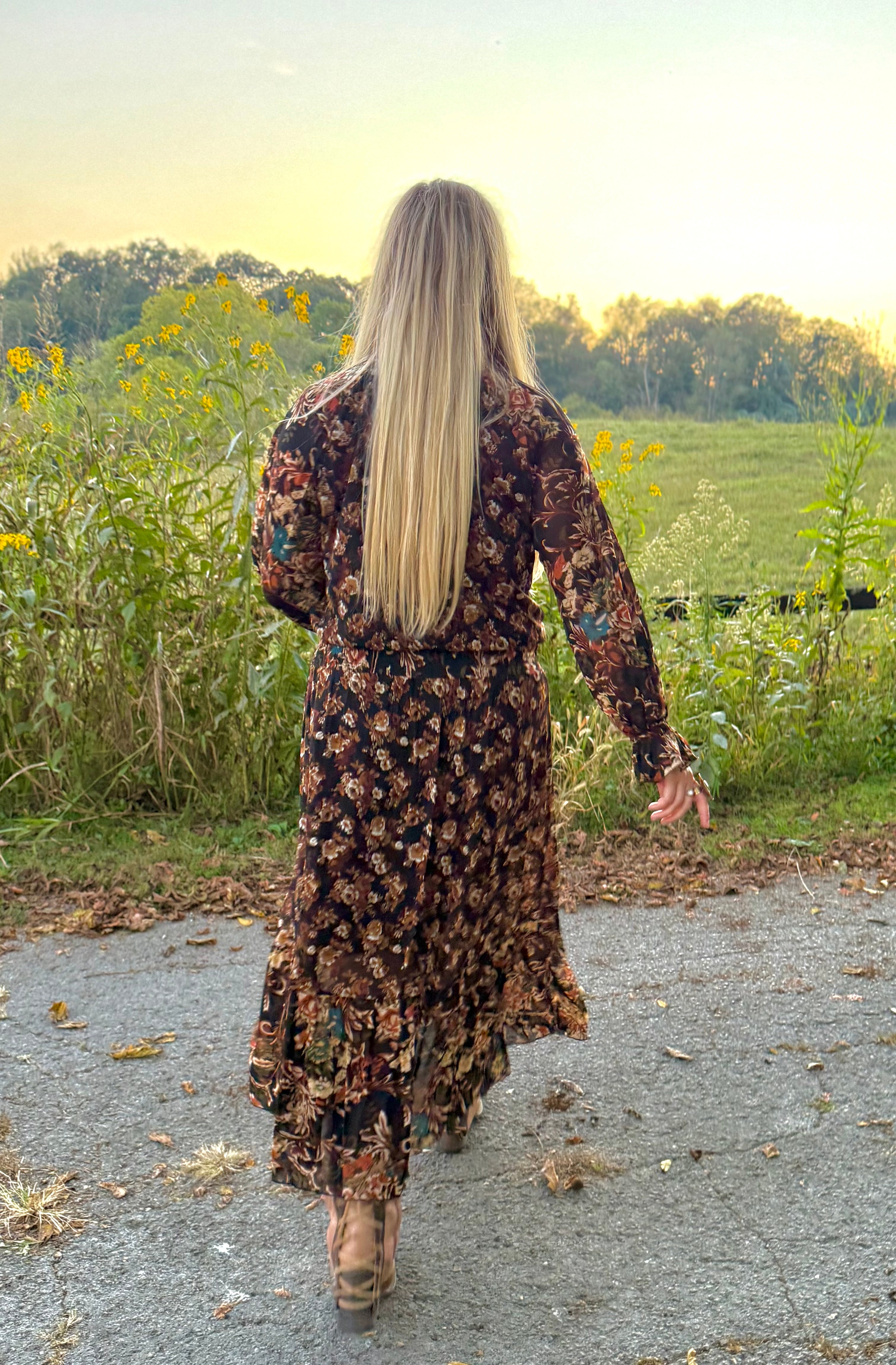Black Floral Ruffle Maxi Dress