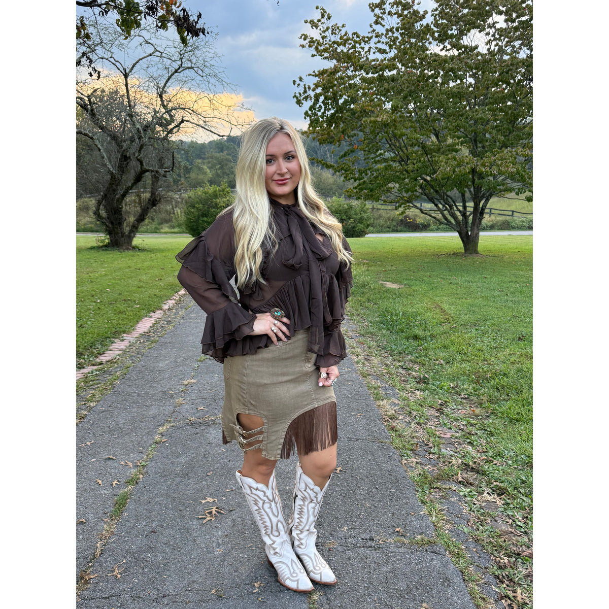 Chocolate brown Ruffle Tie Top