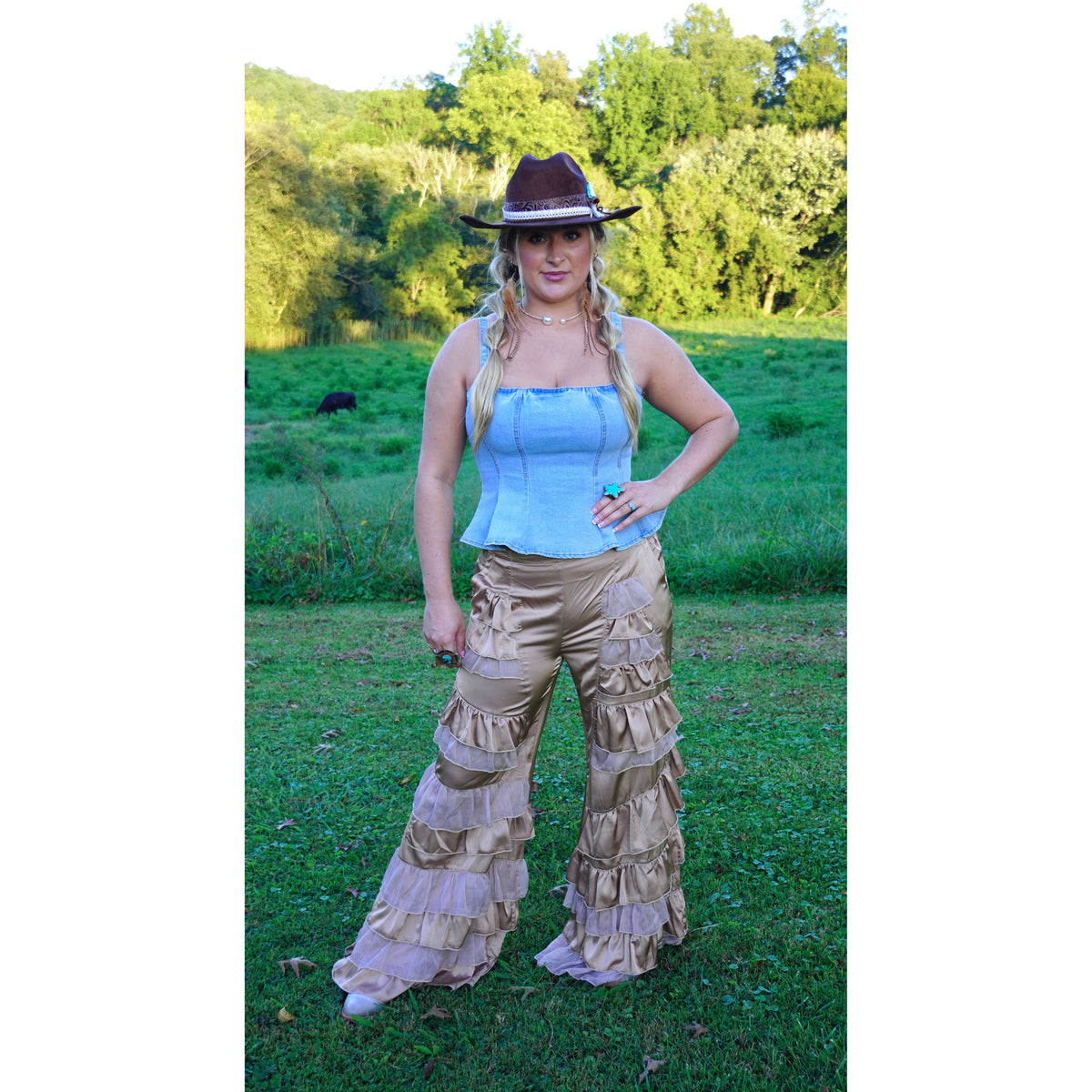 Champagne Tiered Ruffle Pants