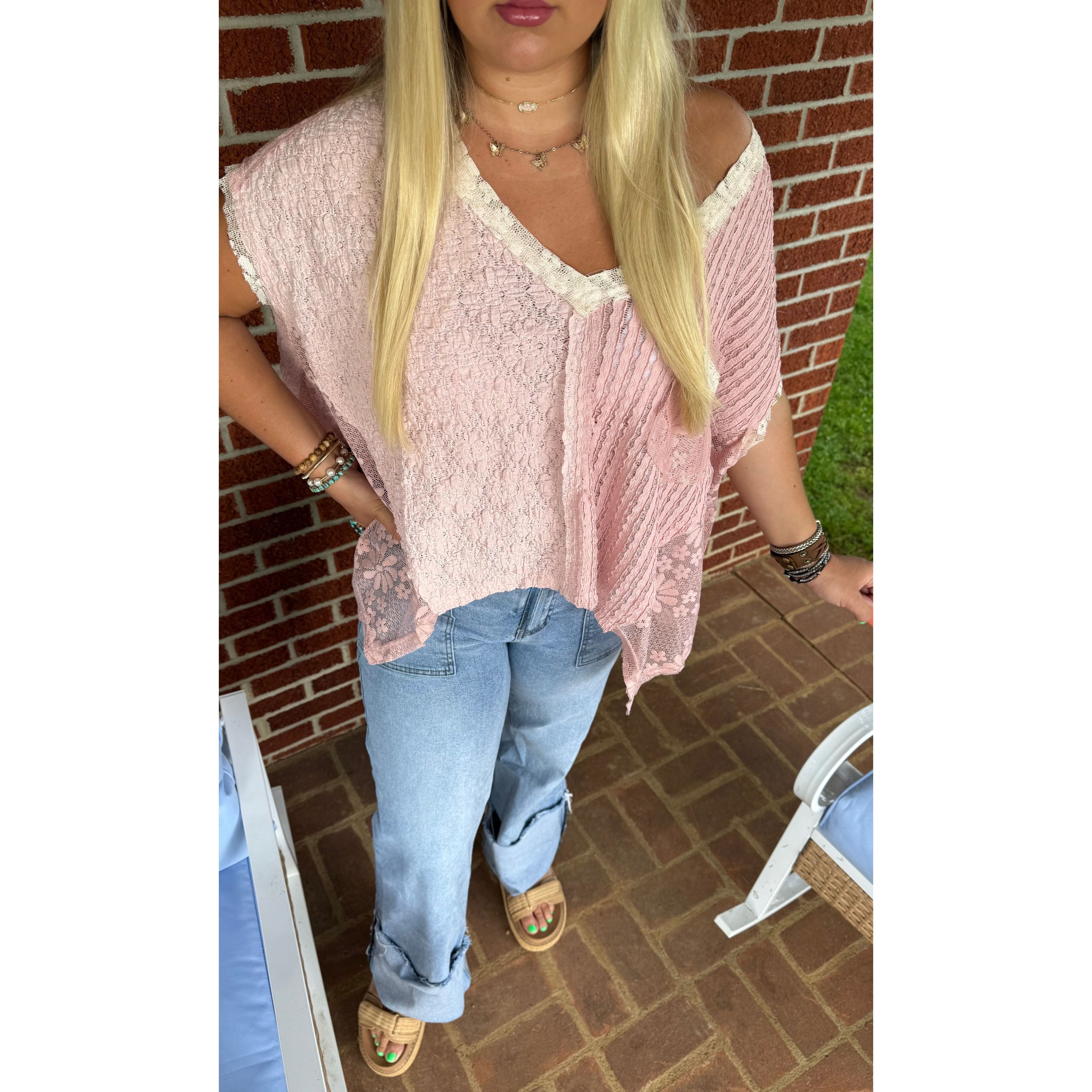 POL: All For Boho Pink Lace Top