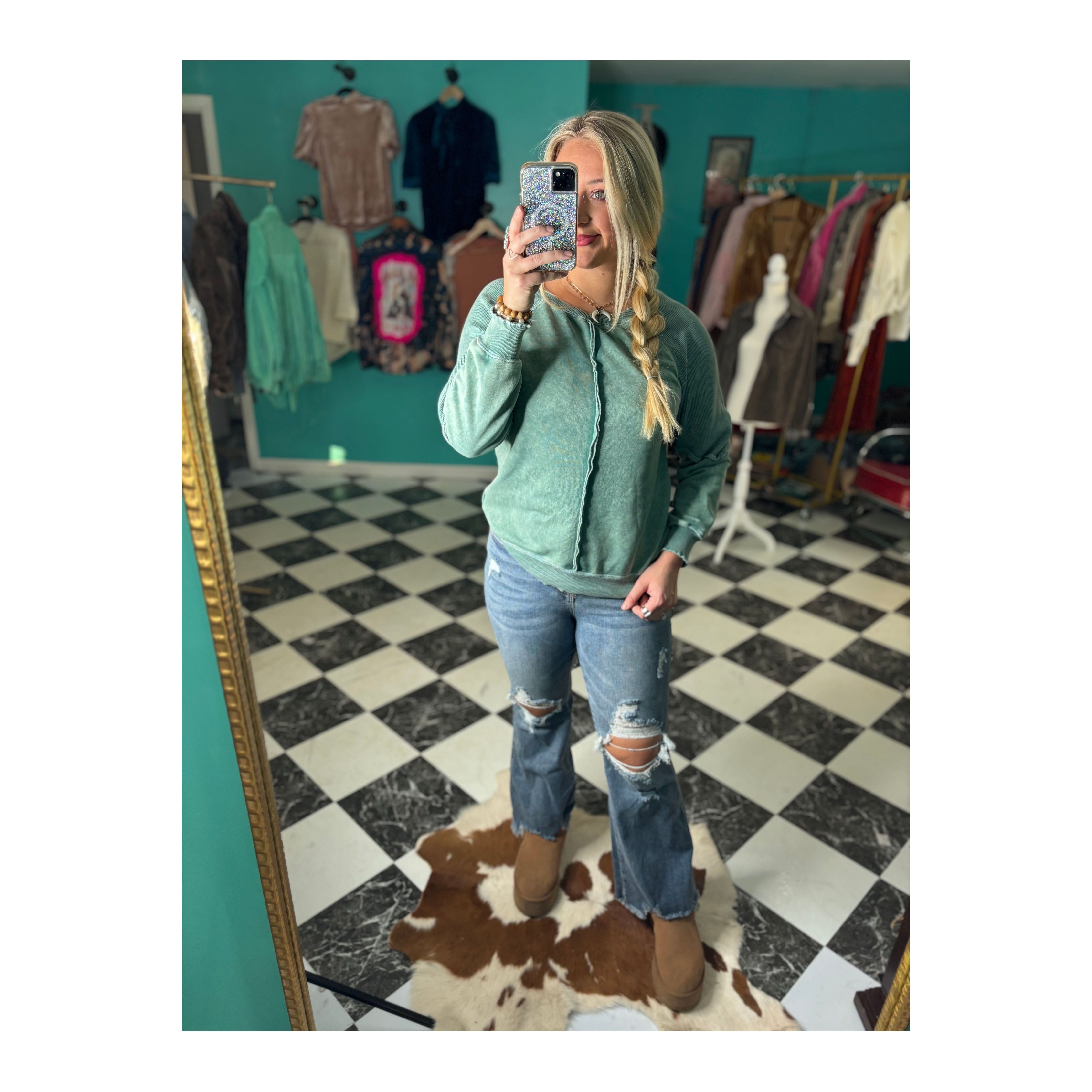 Seafoam Green Ruched Sweater