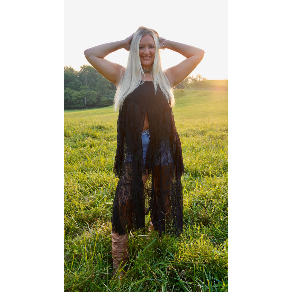 Black Ruffled Lace Flyaway Maxi Cami Top
