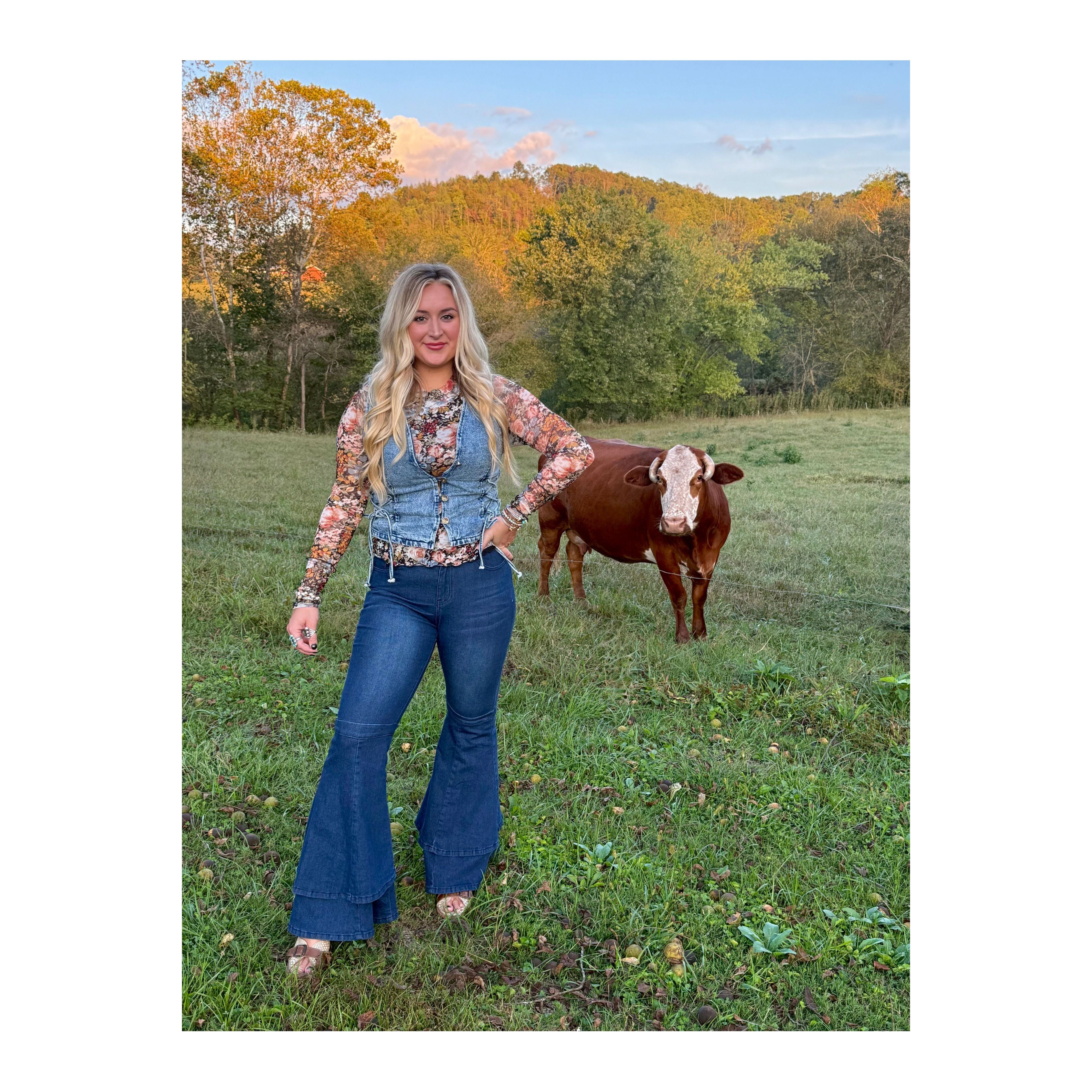 Jenny Layered Ruffle Flare Jeans Dark Wash