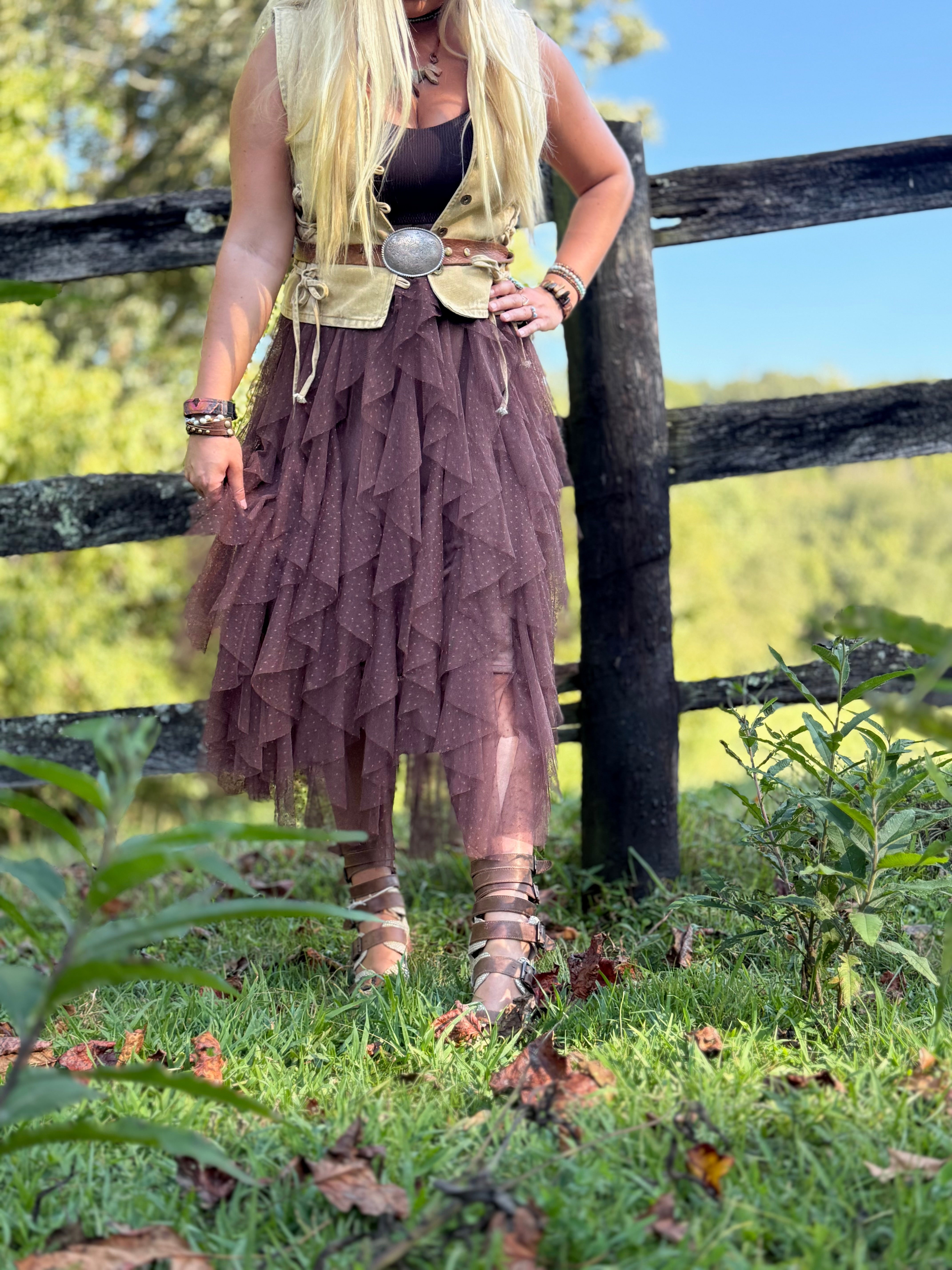 The Willow Mocha Tiered Skirt