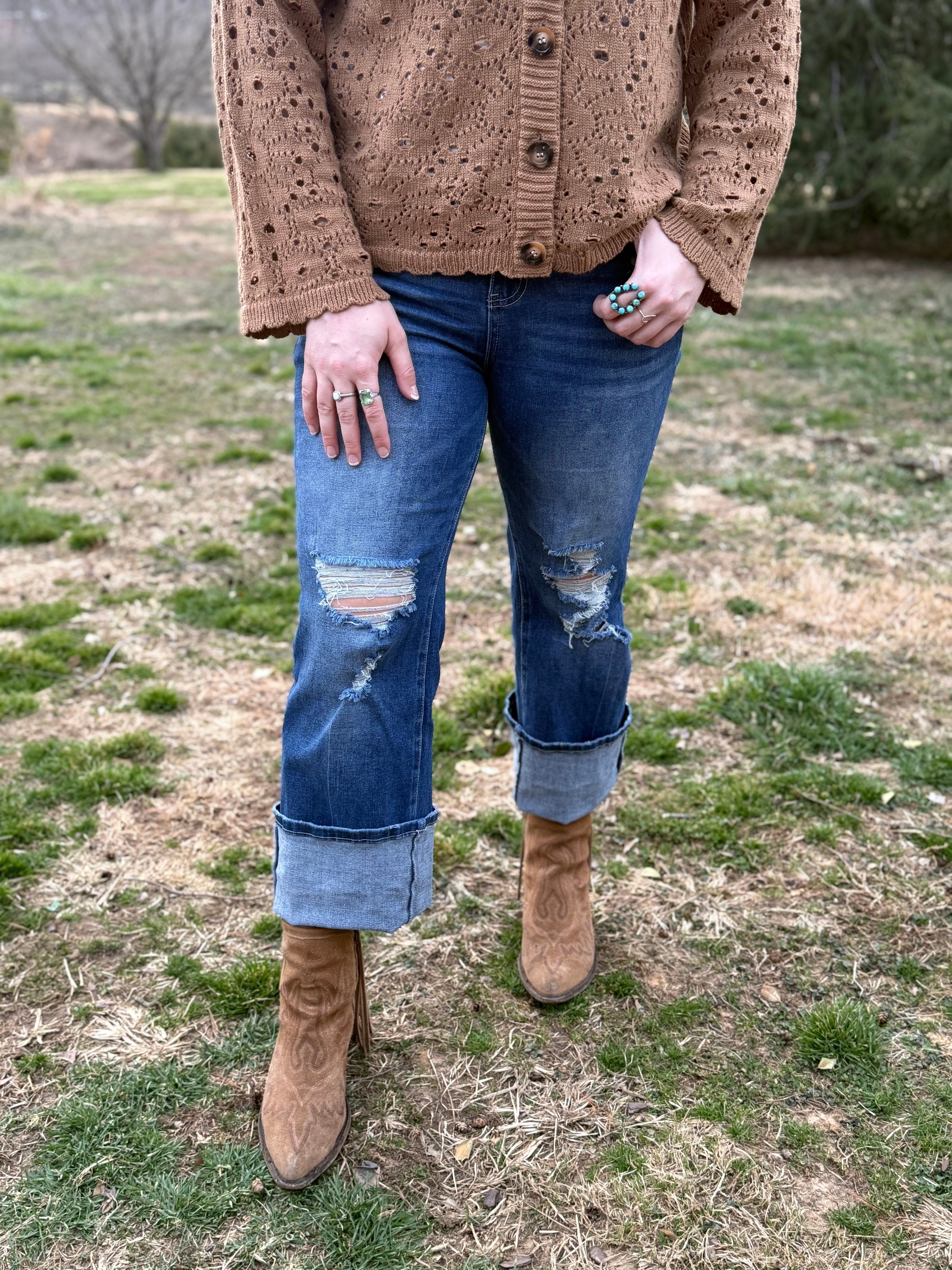 Madison High Rise Ripped Cuff Jean