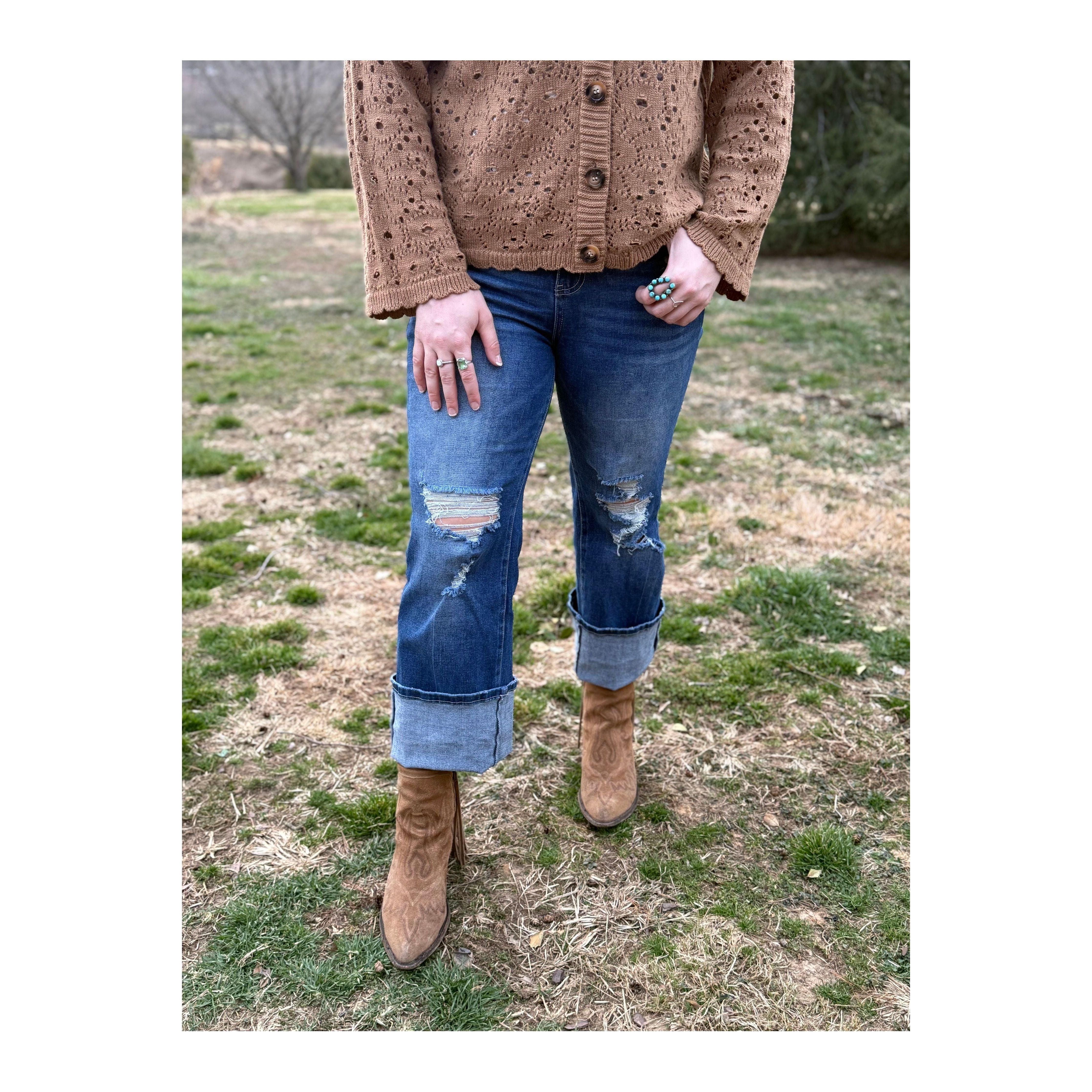 Madison High Rise Ripped Cuff Jean