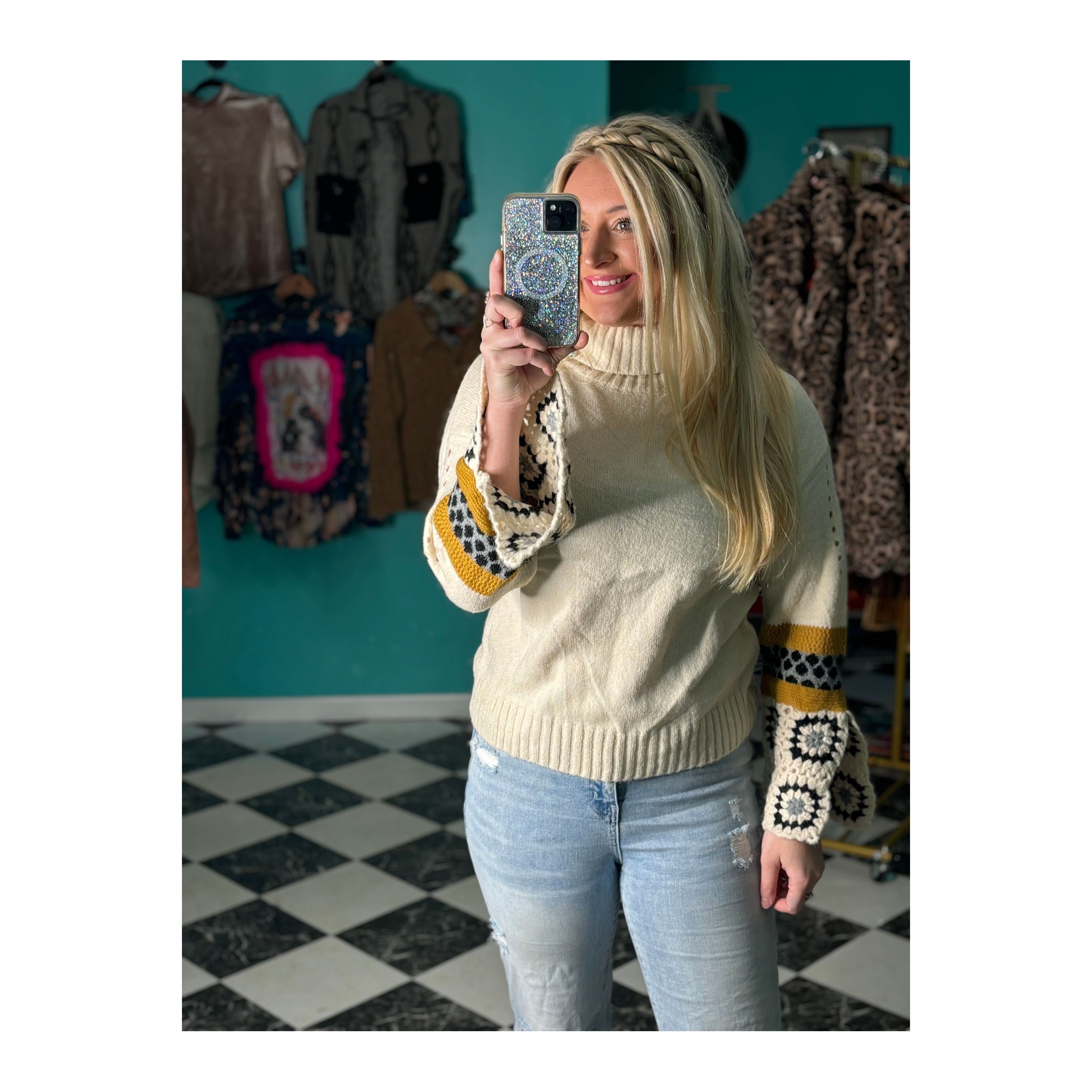 Aztec Cream Turtleneck