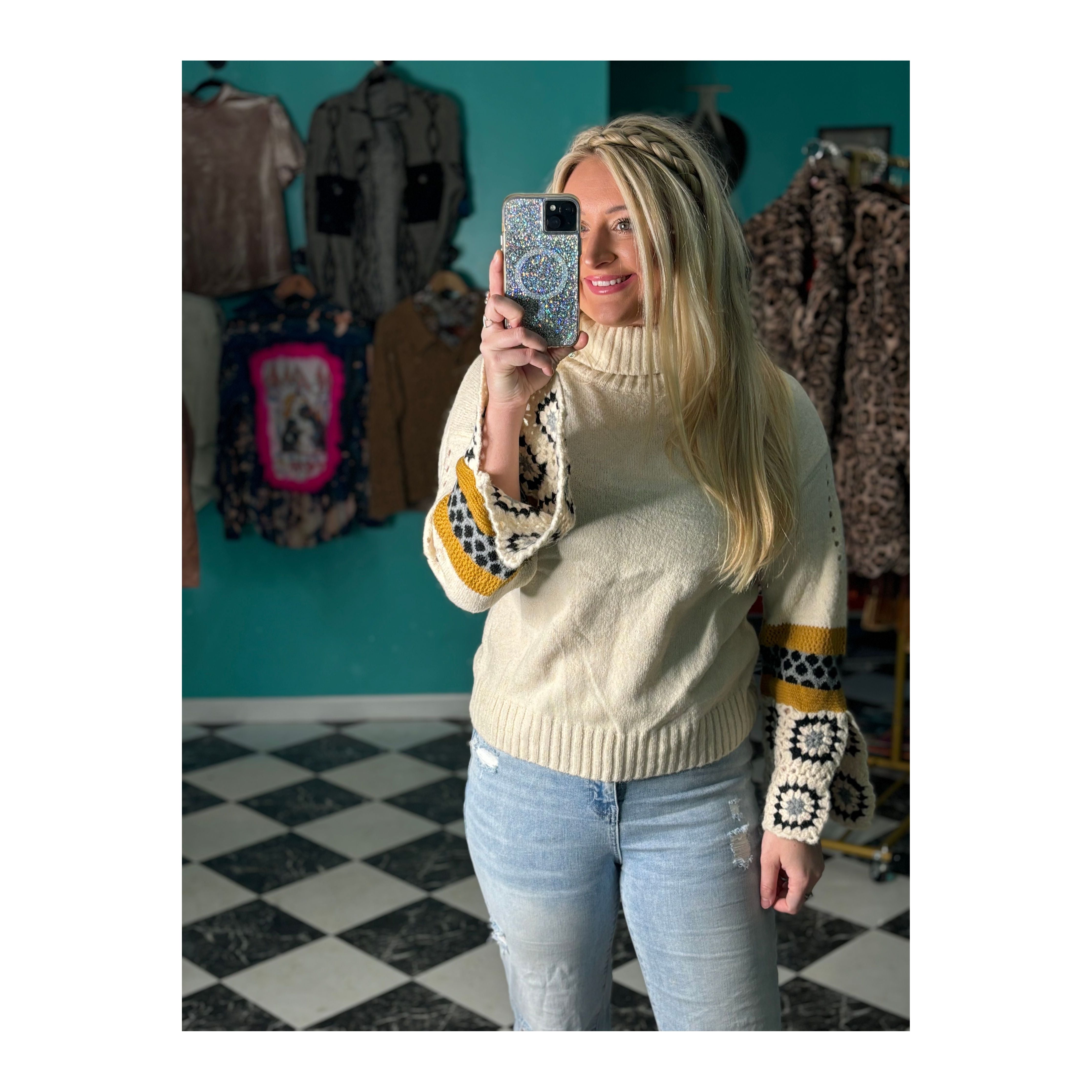 Aztec Cream Turtleneck