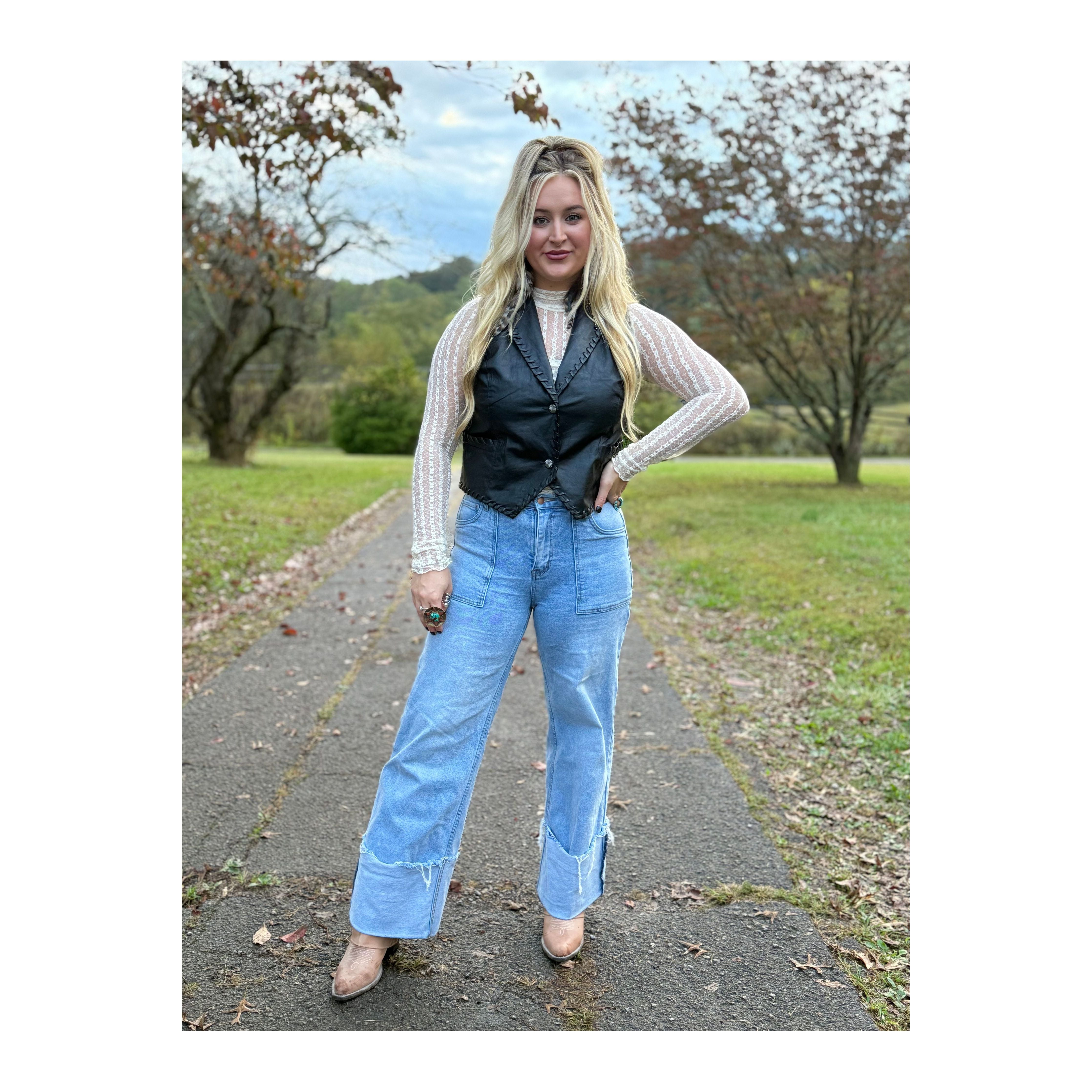 Midnight Black Western Leather Vest