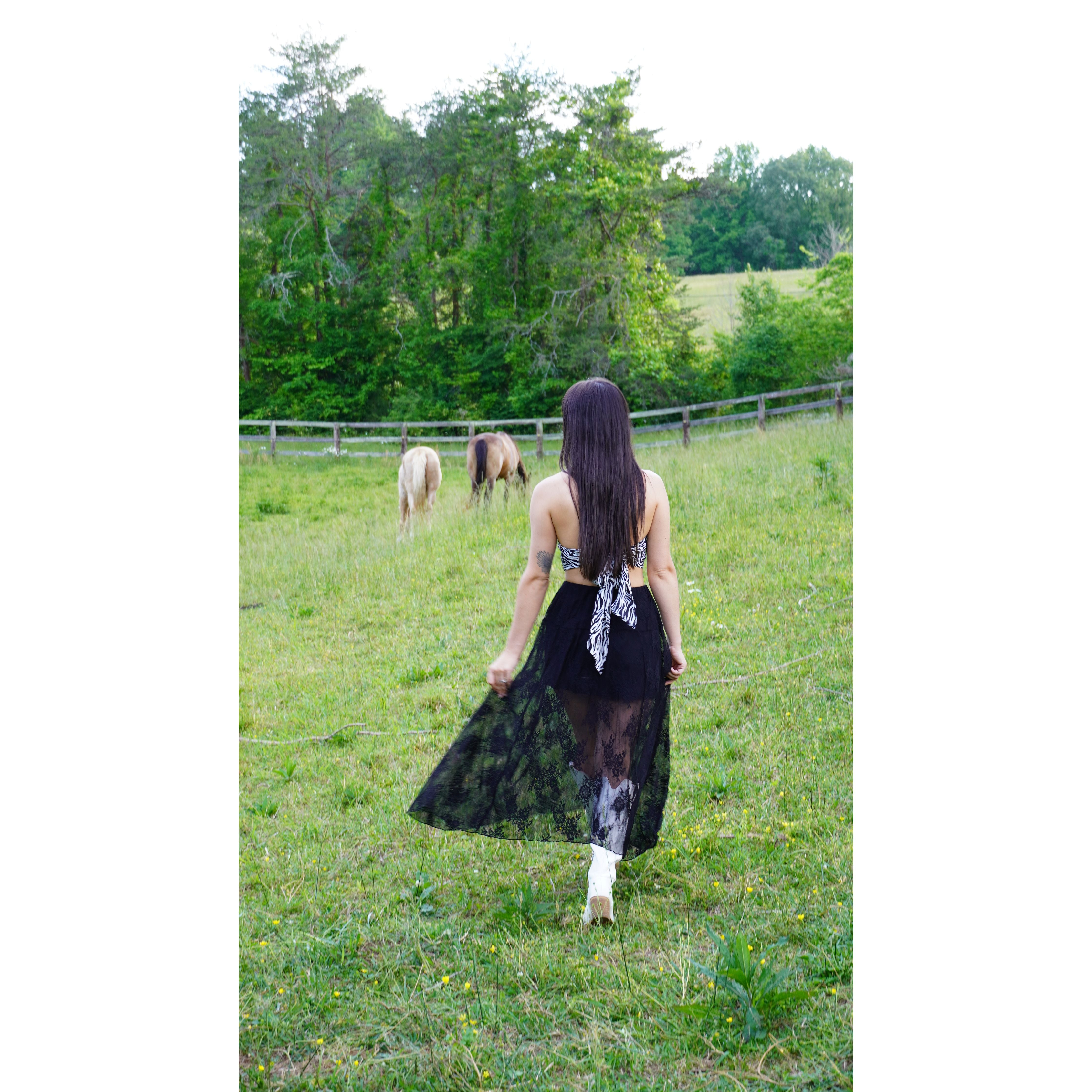 Black Lace High Low Skirt