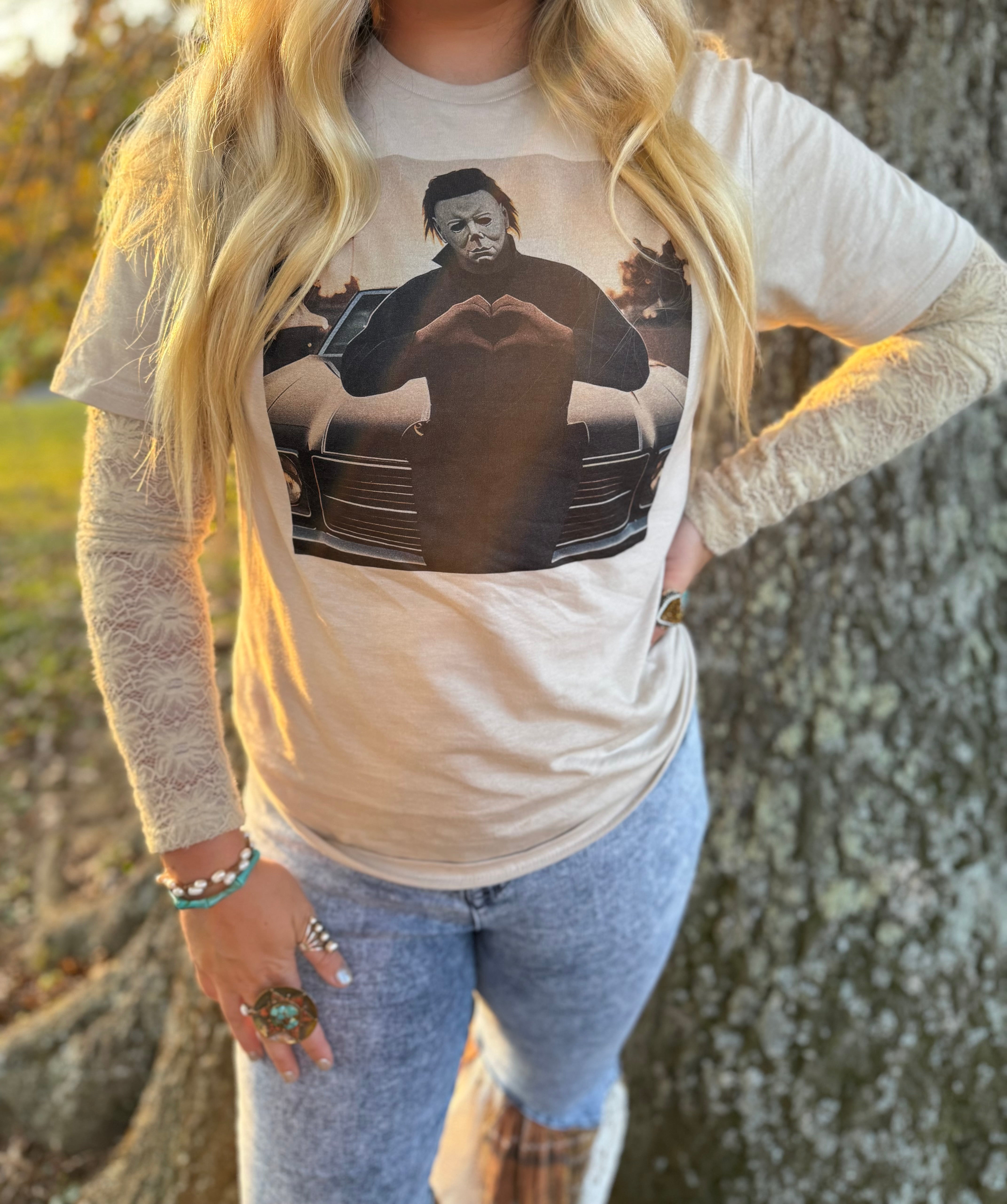 Michael Myers Heart Hands Cream Tee