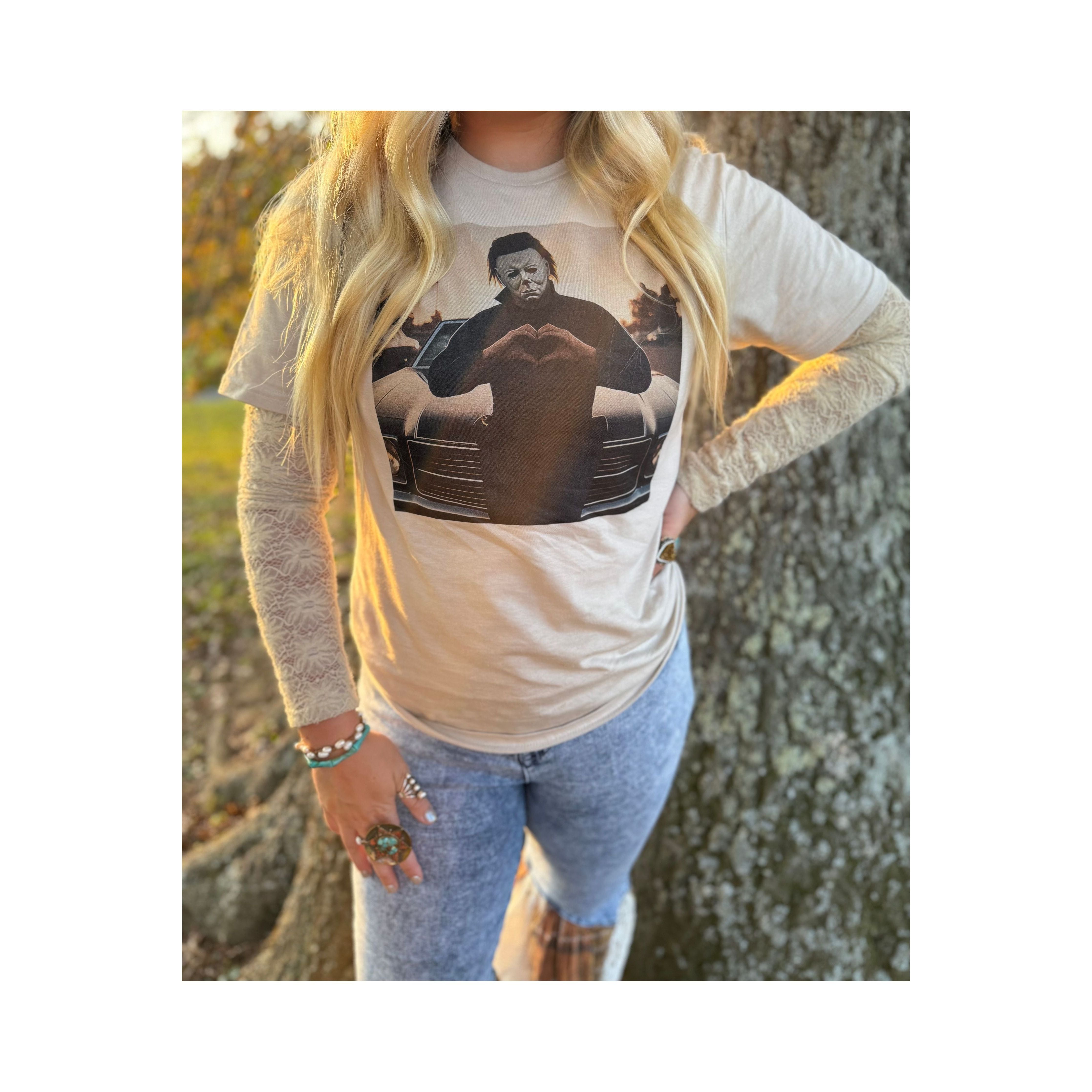 Michael Myers Heart Hands Cream Tee