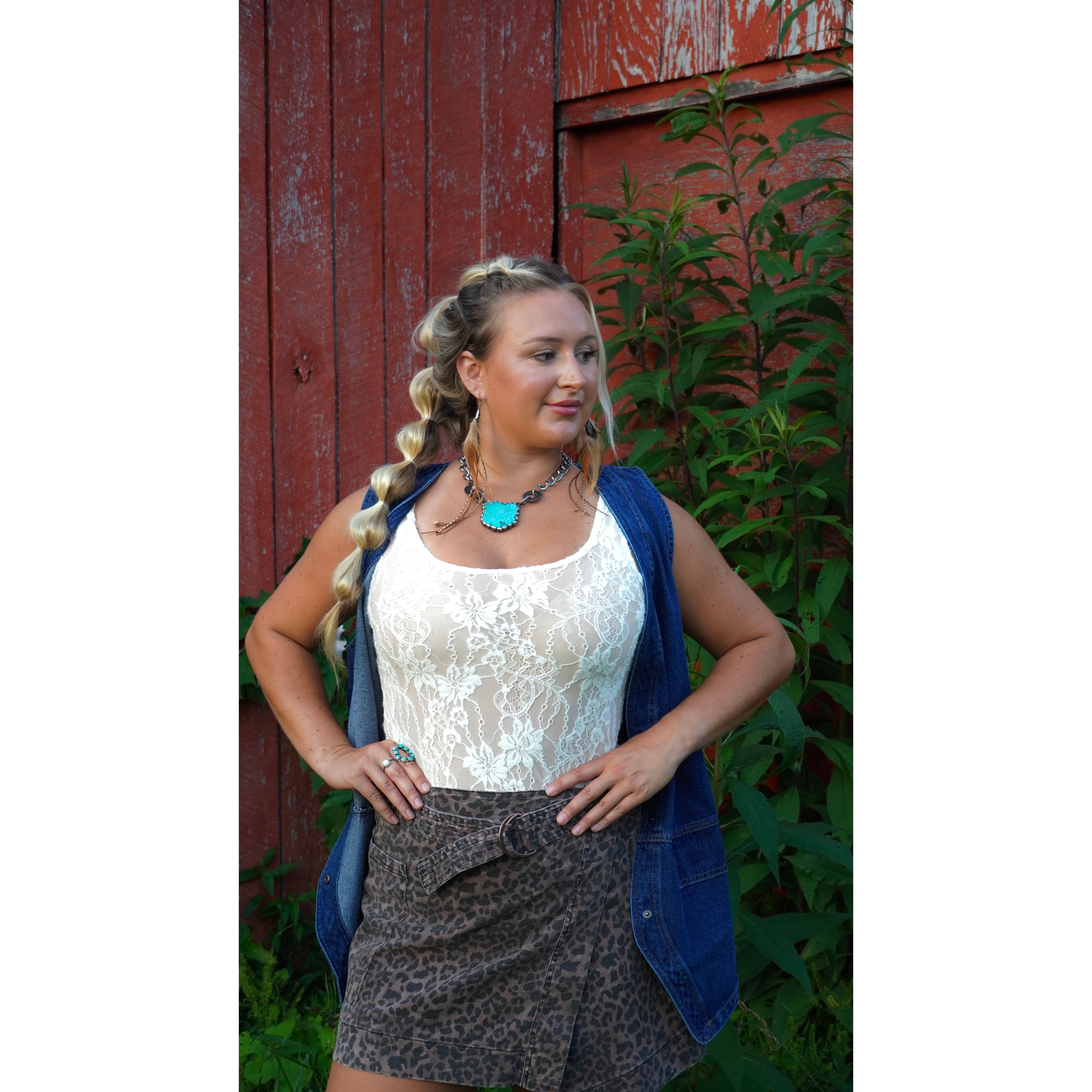 Long Dark Denim Snap-Front Vest
