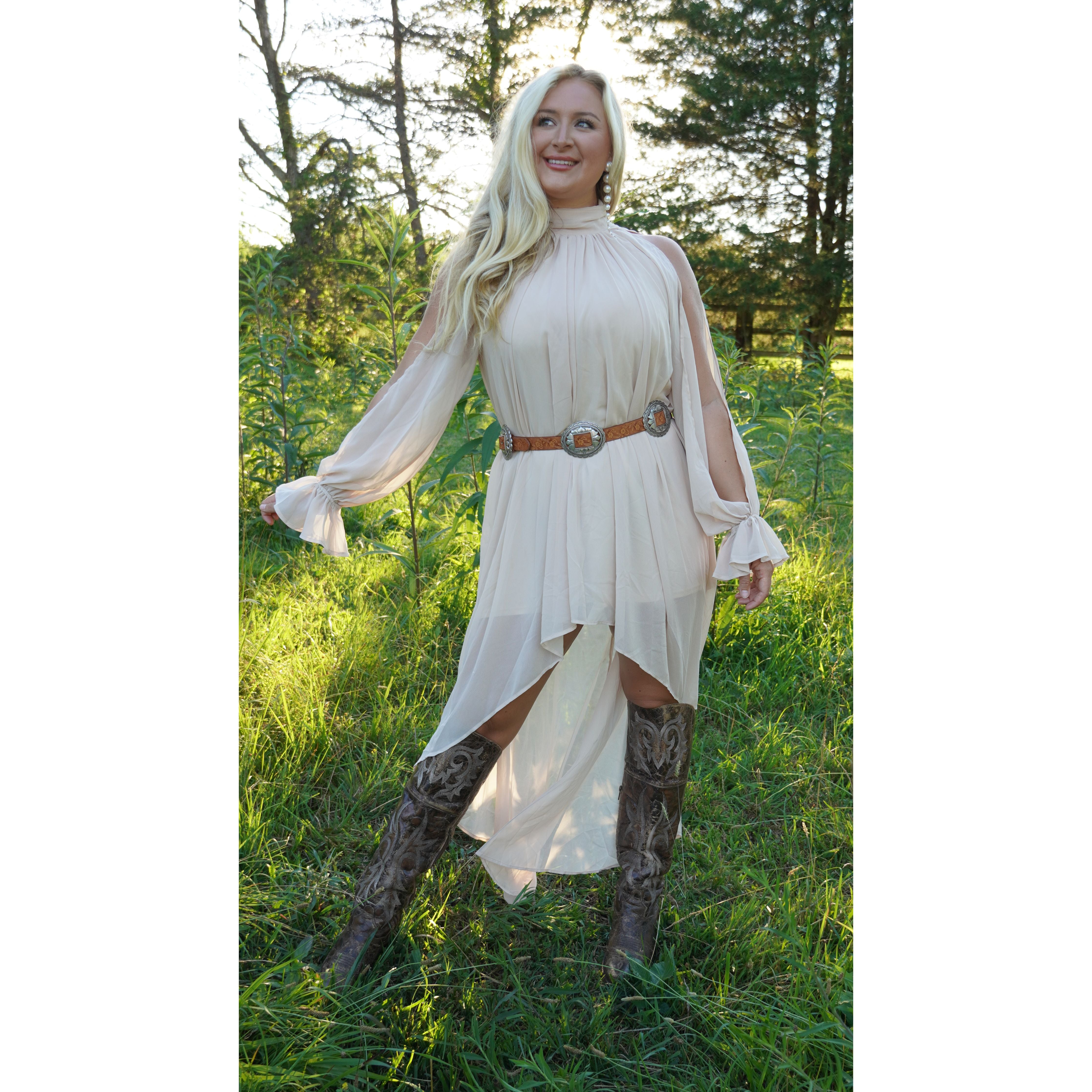 Elegant High Low Flowy Dress in Cream