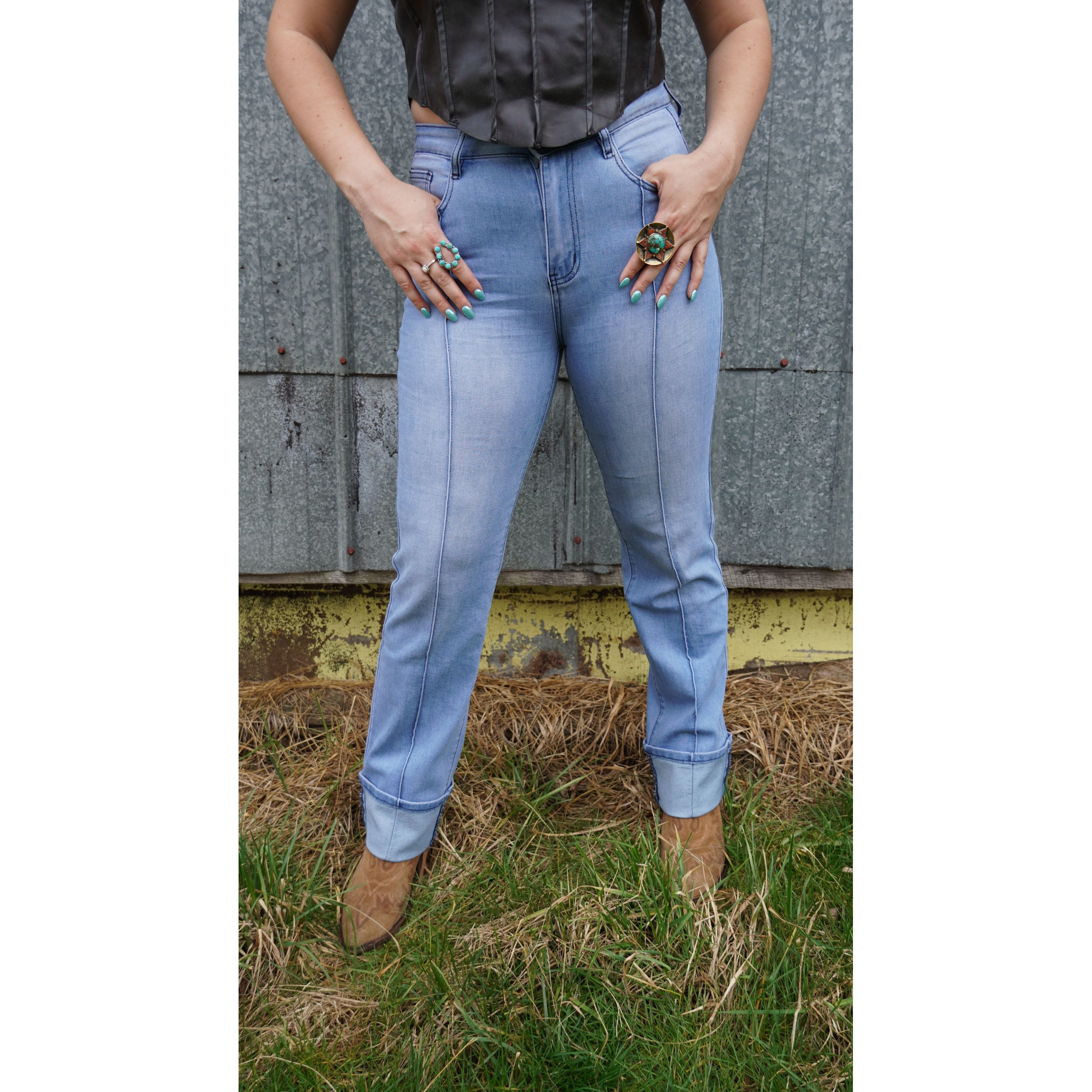 Rodeo Nights Light Wash Cuff Jean