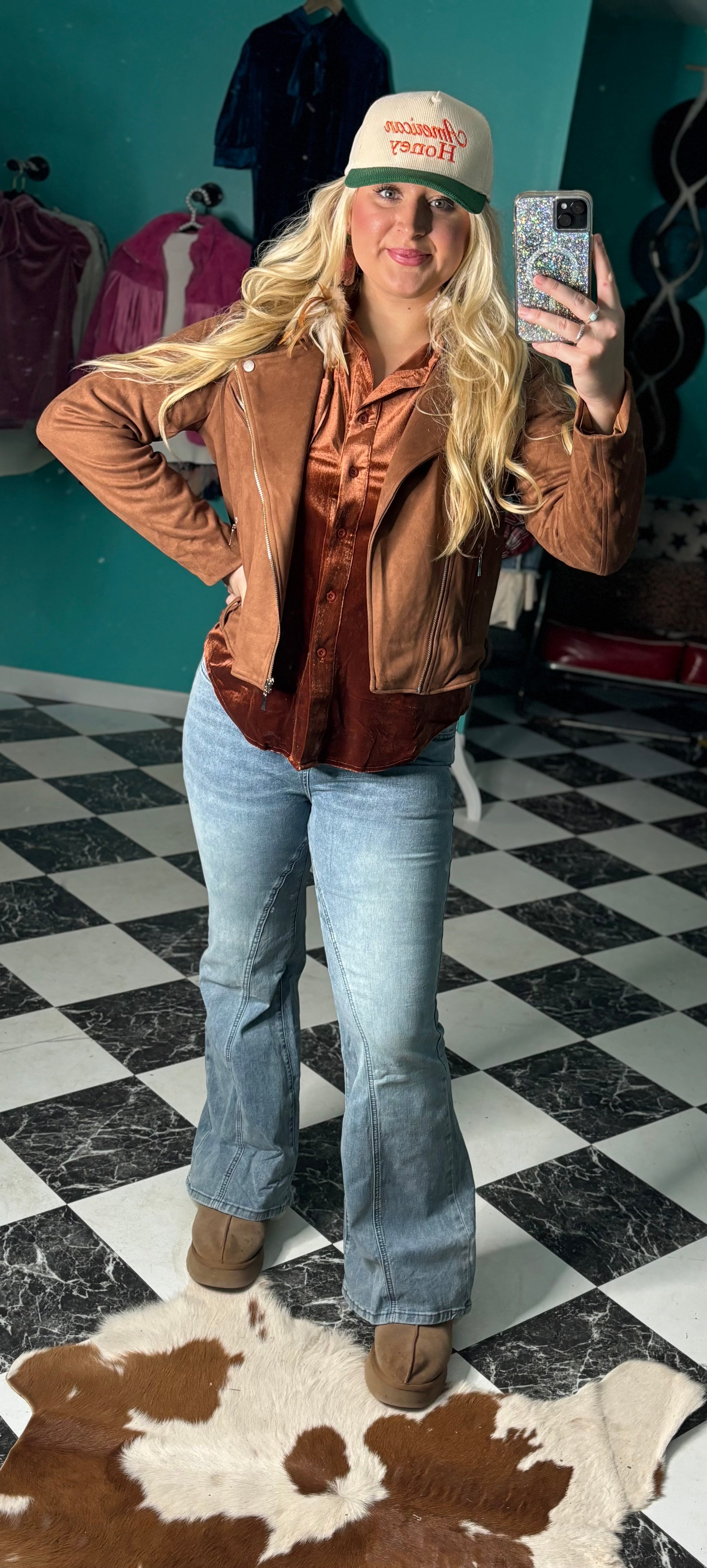 Rusted Velvet Button Top