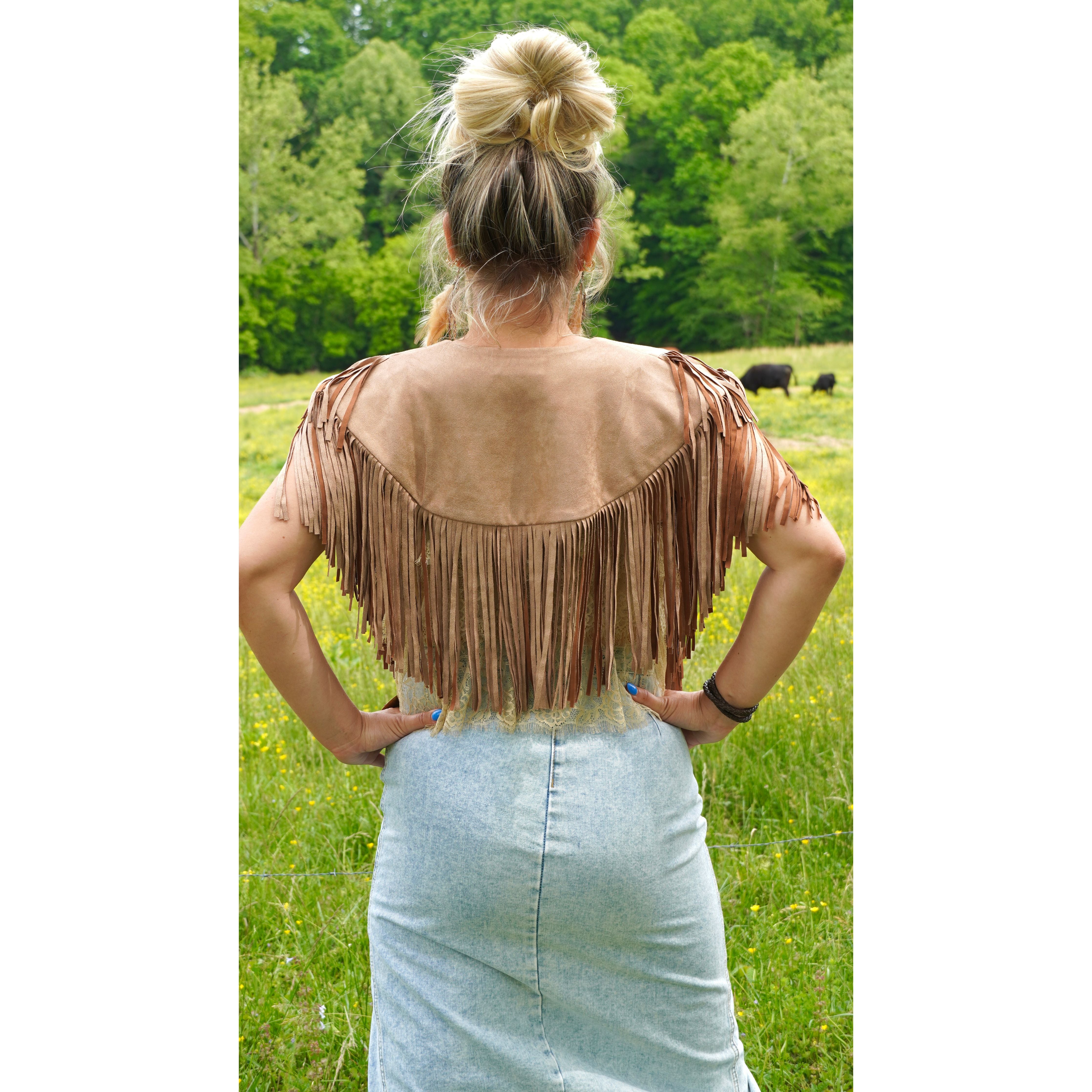 Country Fringe Suede Shawl in Chocolate Brown