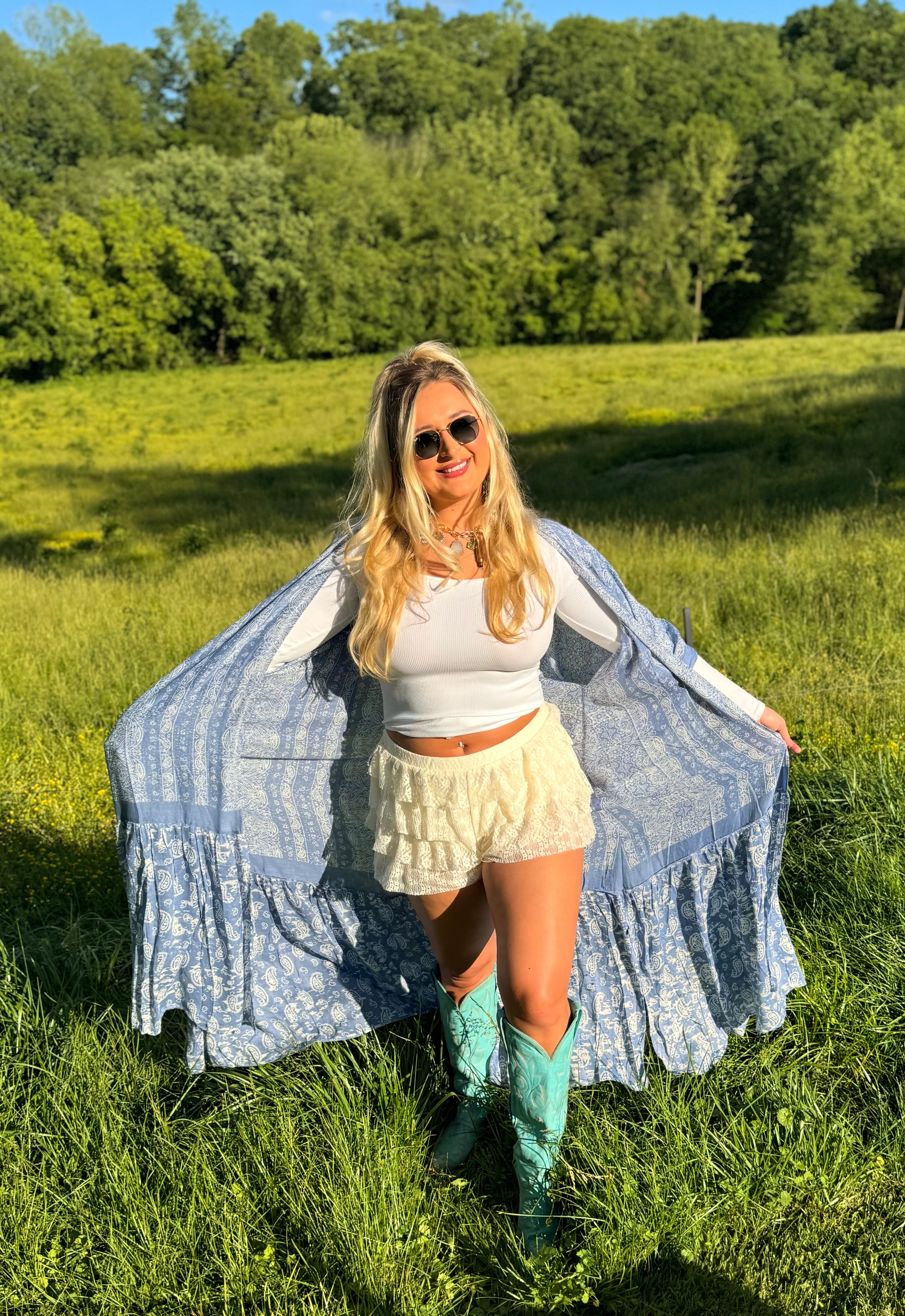 Blue Paisley Free Flow Duster