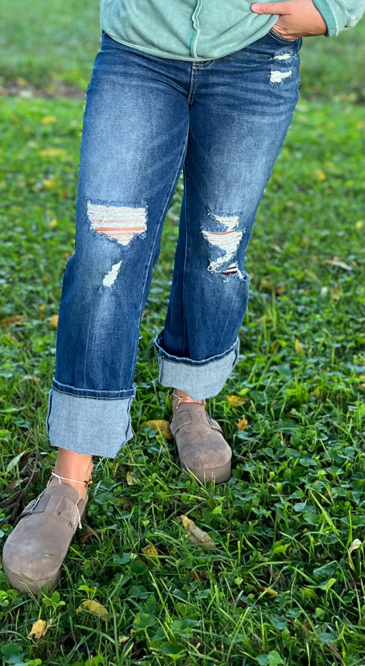 High Rise Ripped Boyfriend Jean