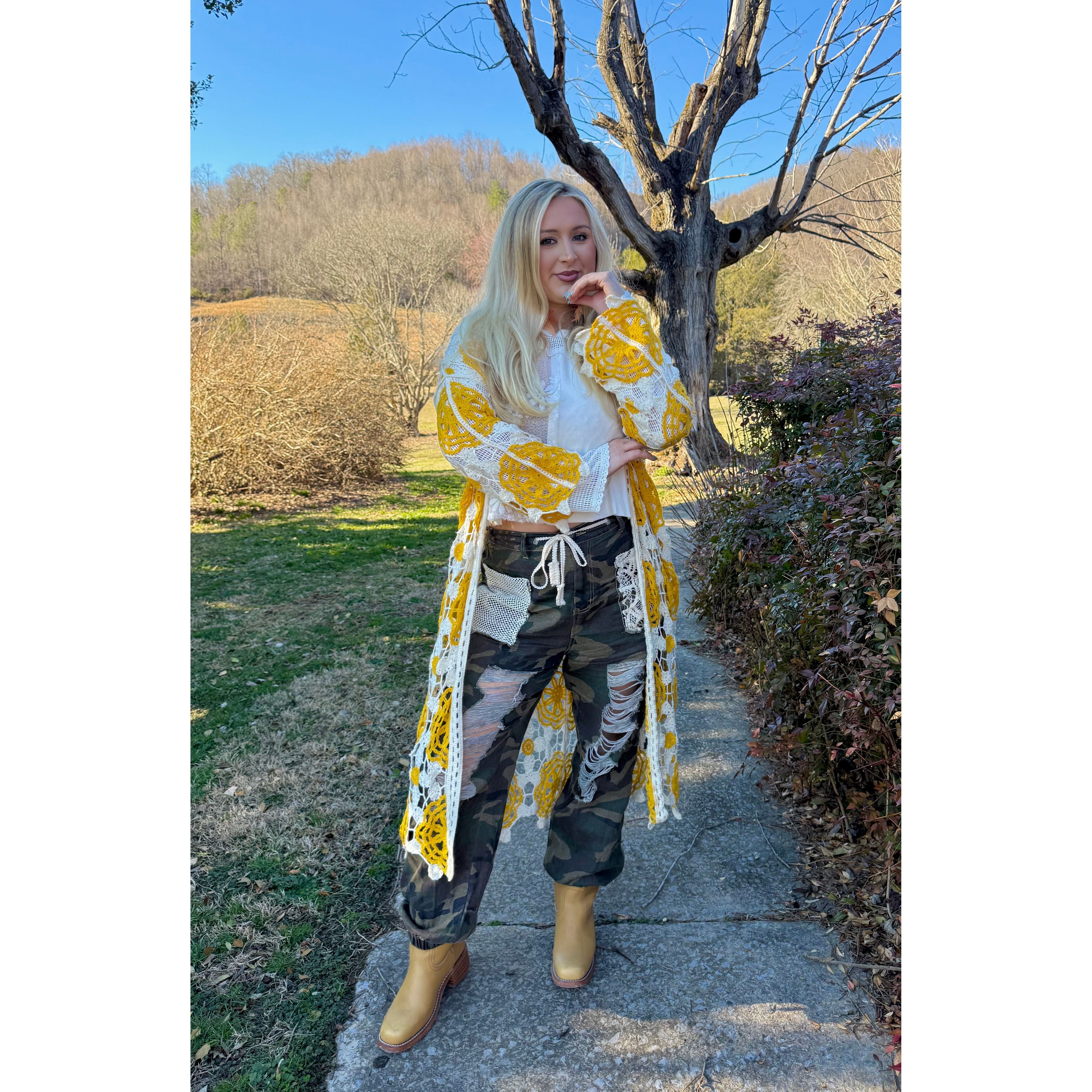POL: Yellow and White Crochet Cardigan