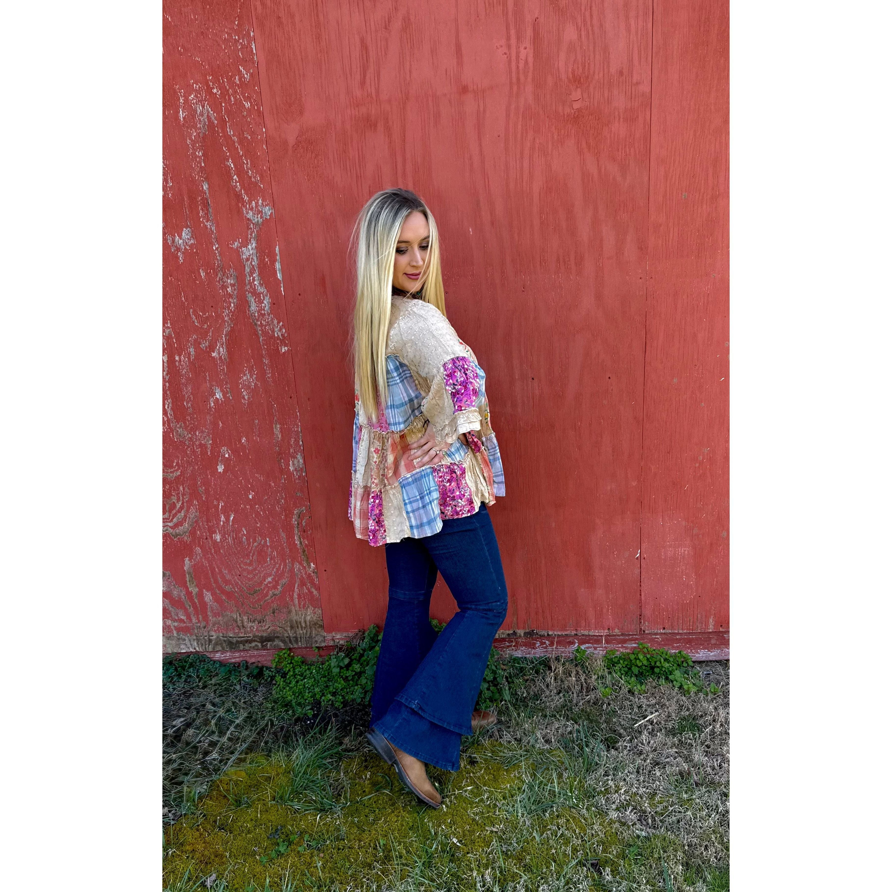 Jenny Layered Ruffle Flare Jeans Dark Wash