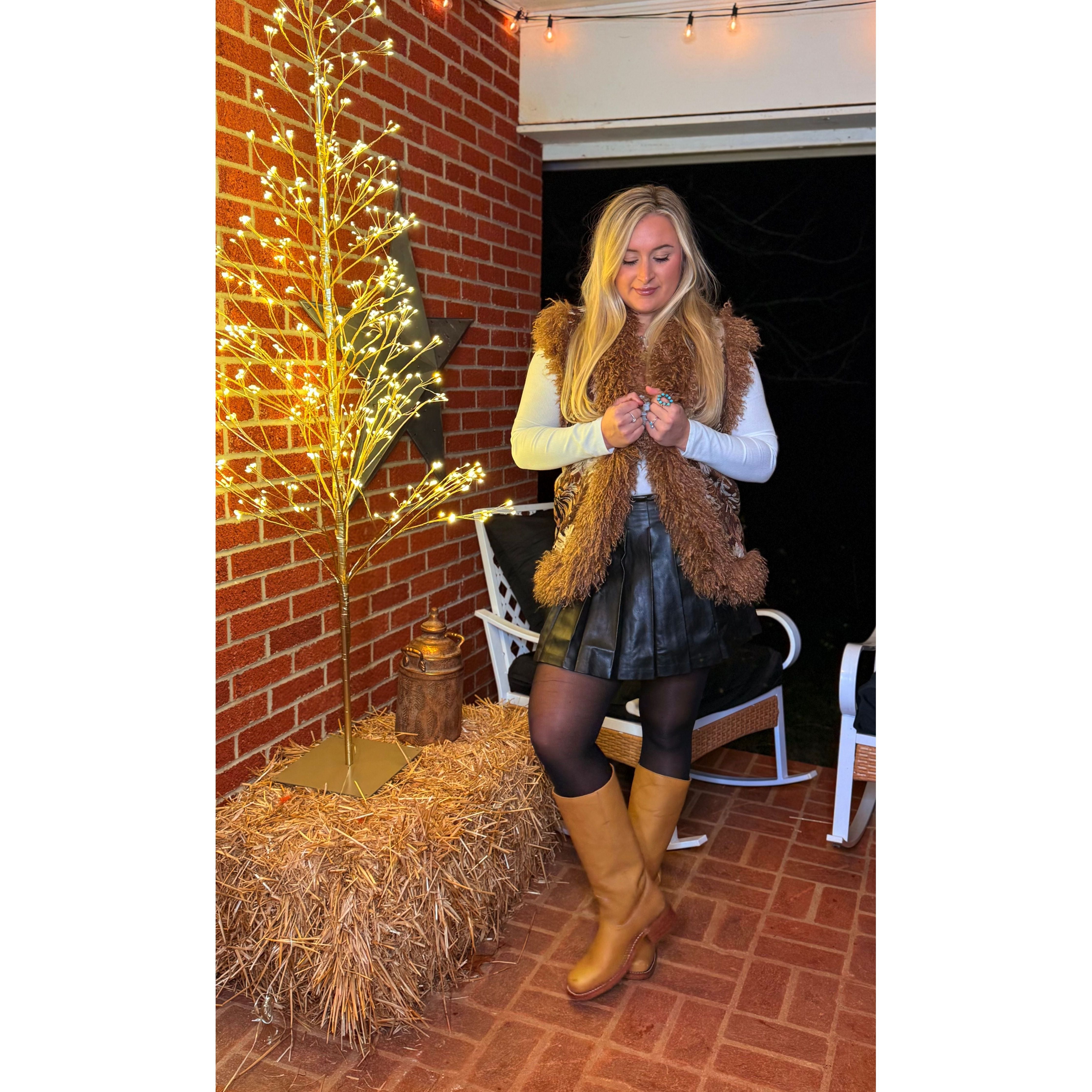 Floral Printed Fur Vest