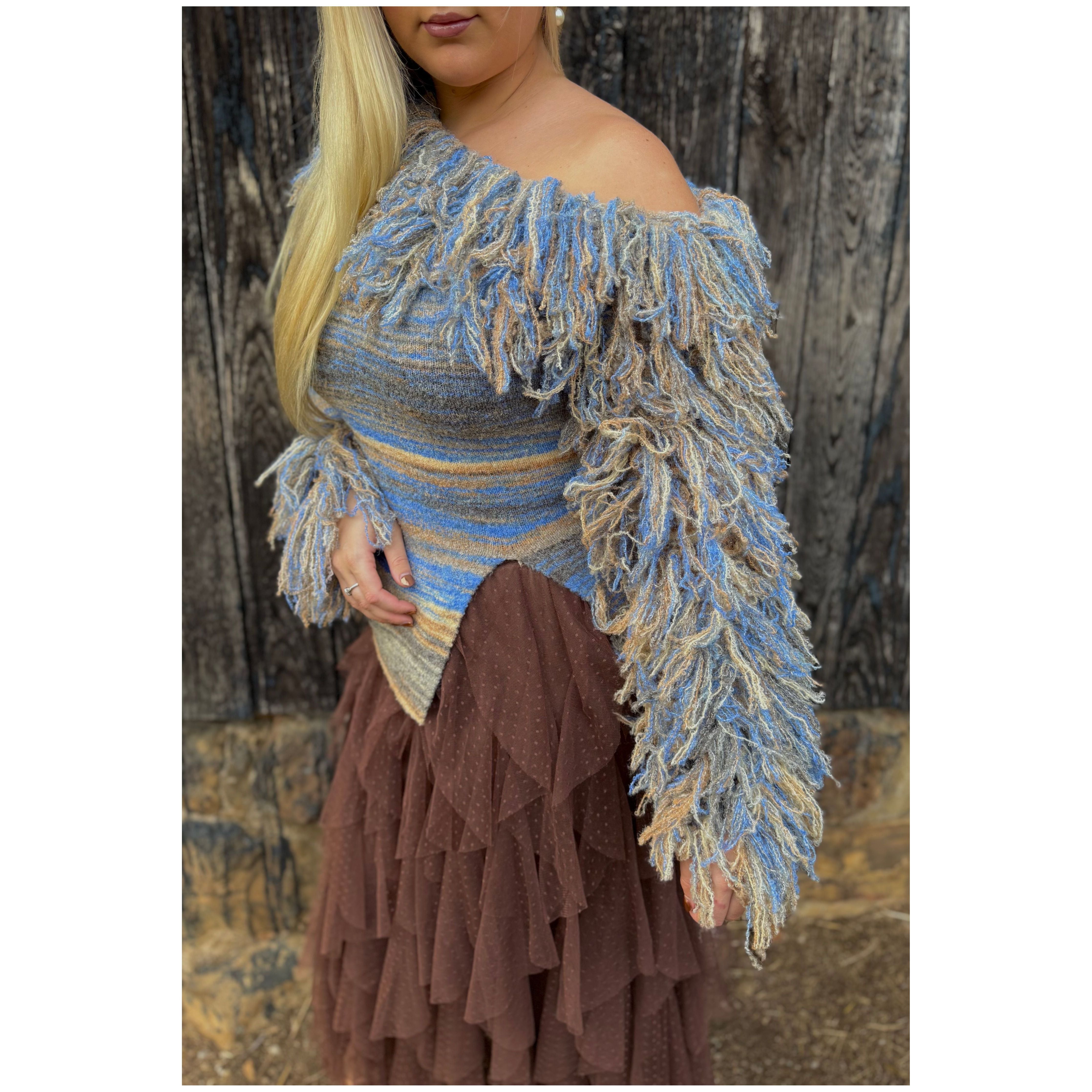 Fringe Horizon Off Shoulder Sweater