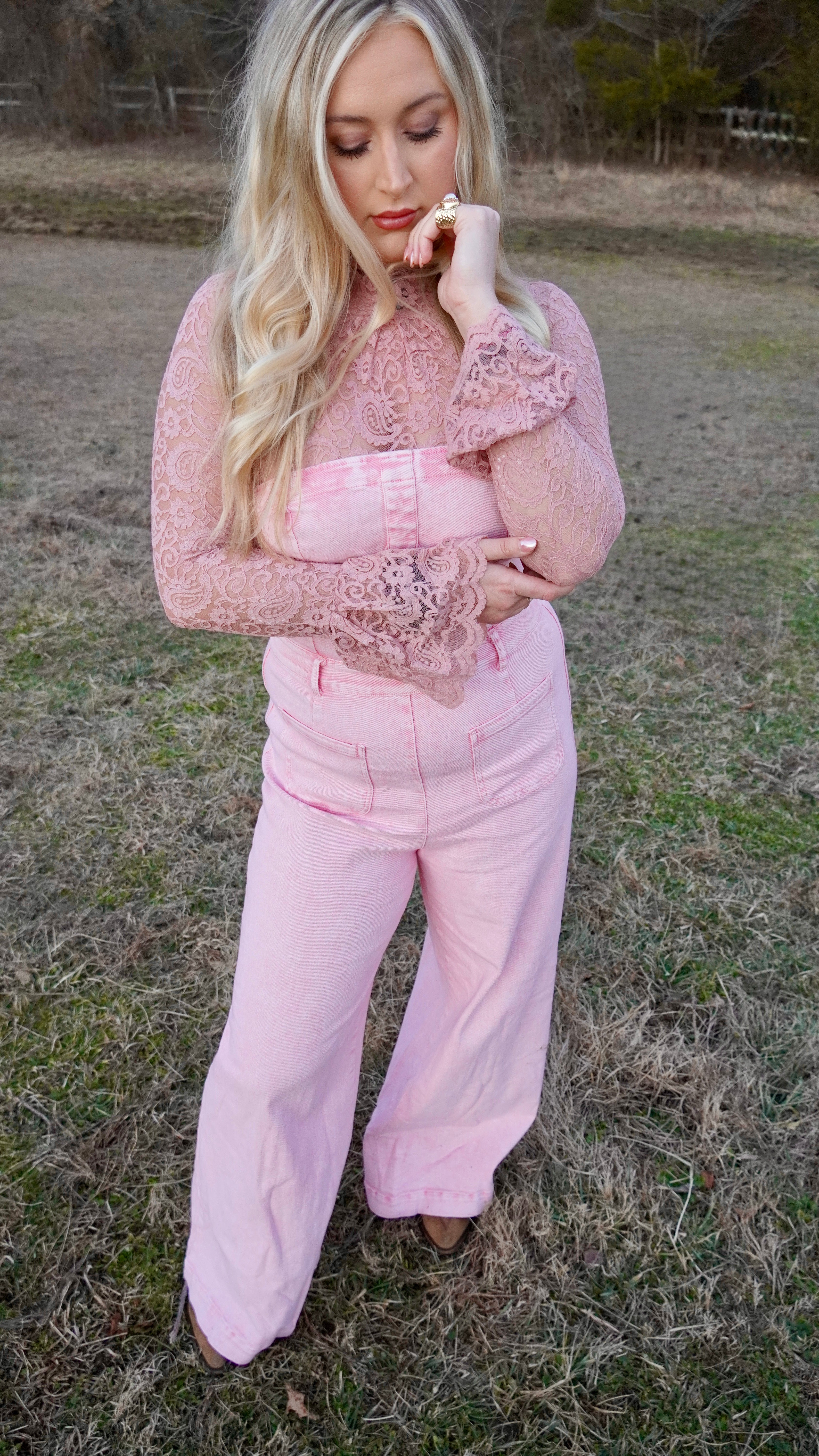 Pink Lace Bell Sleeve Layering Top