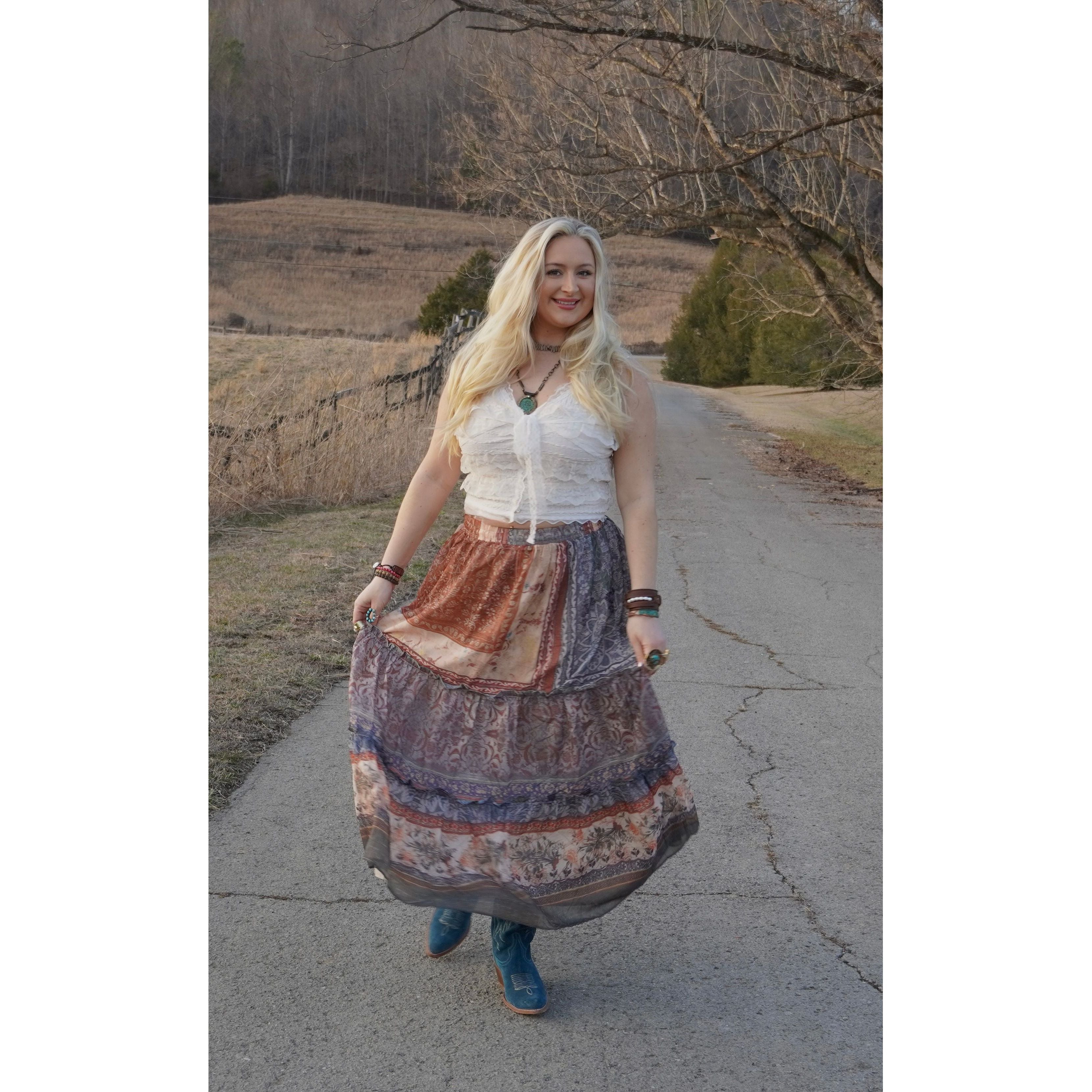 Vintage Patchwork Tiered Skirt