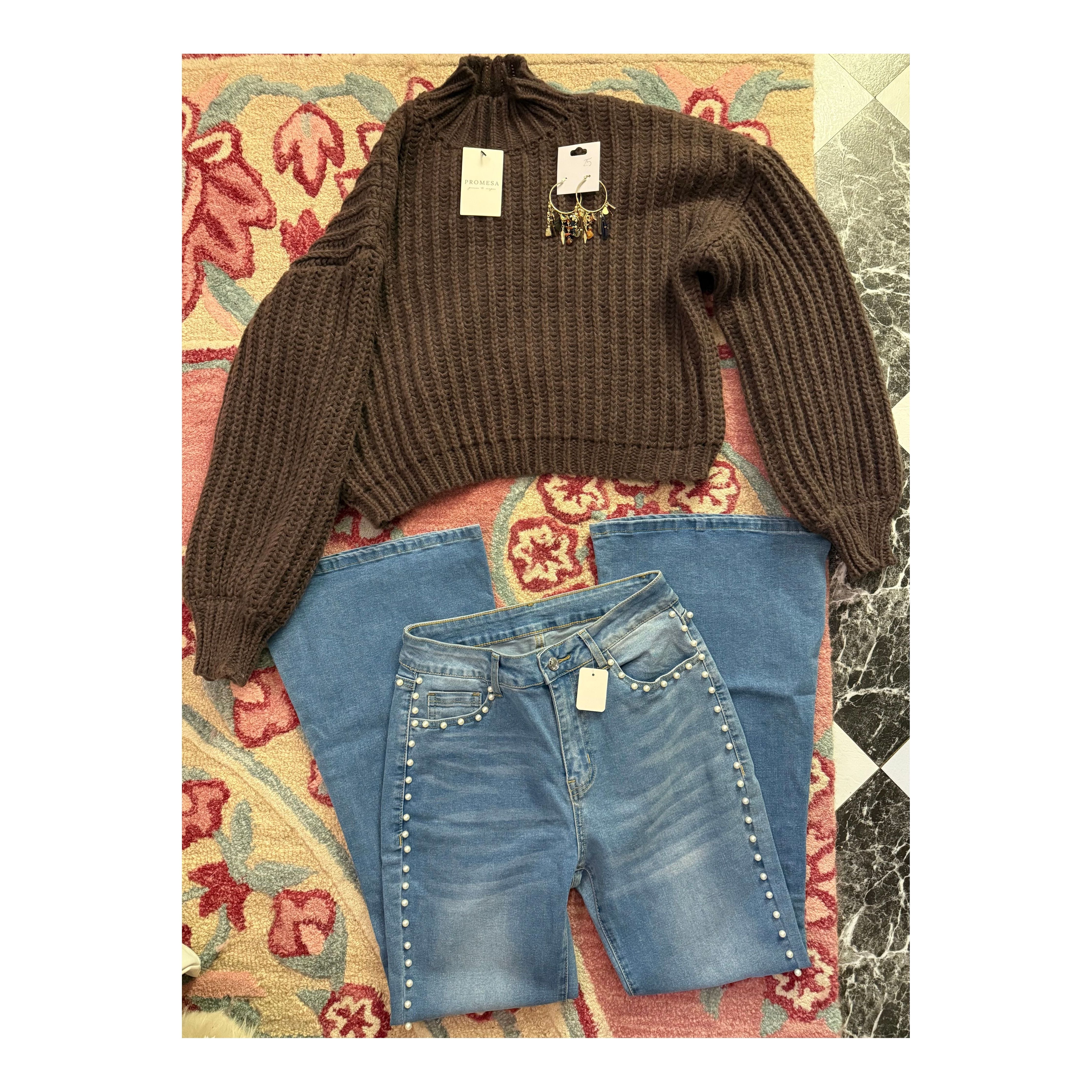 Cozy Chocolate Wide Sleeve Rib Knit Sweater