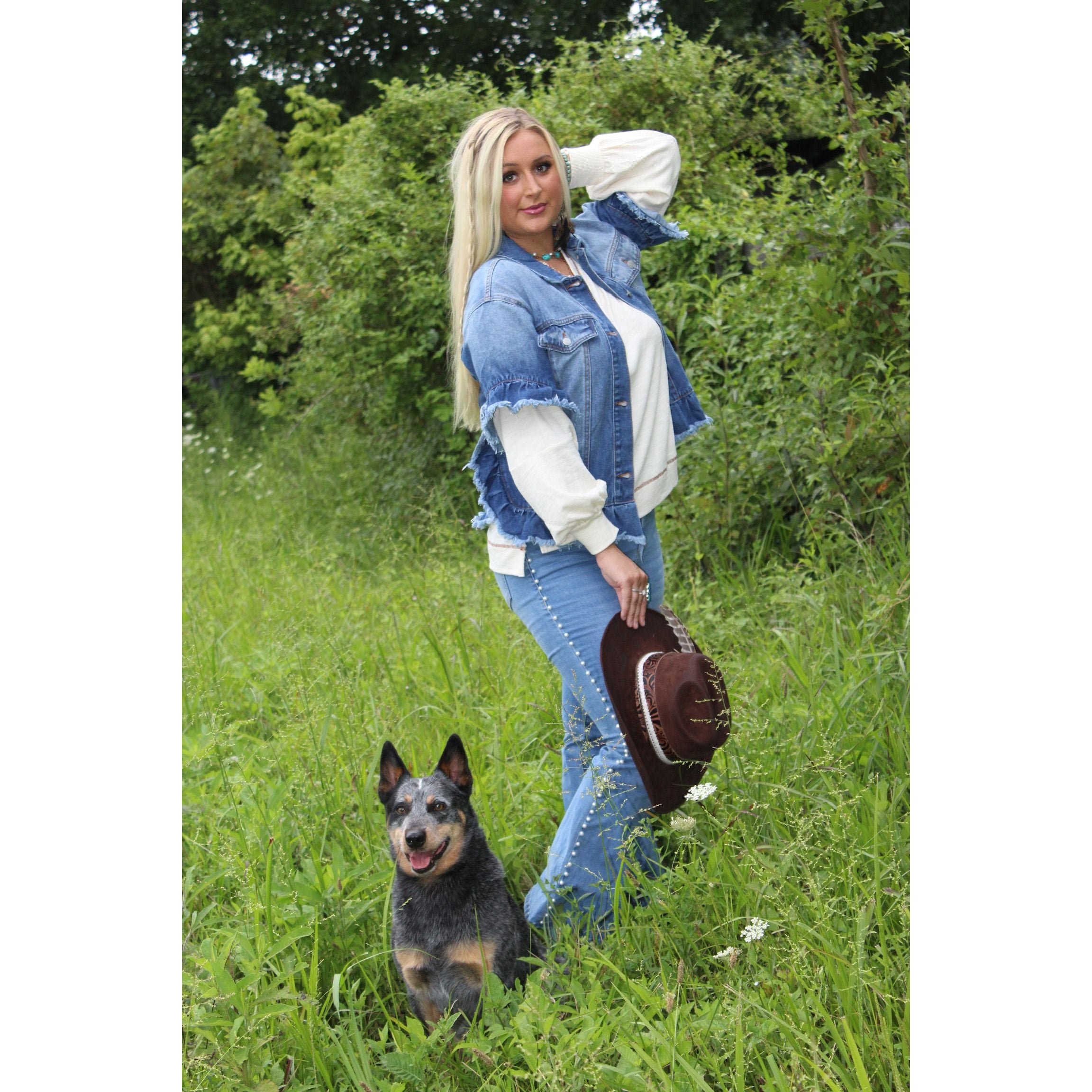 Ruffled Short Sleeve Denim Jacket