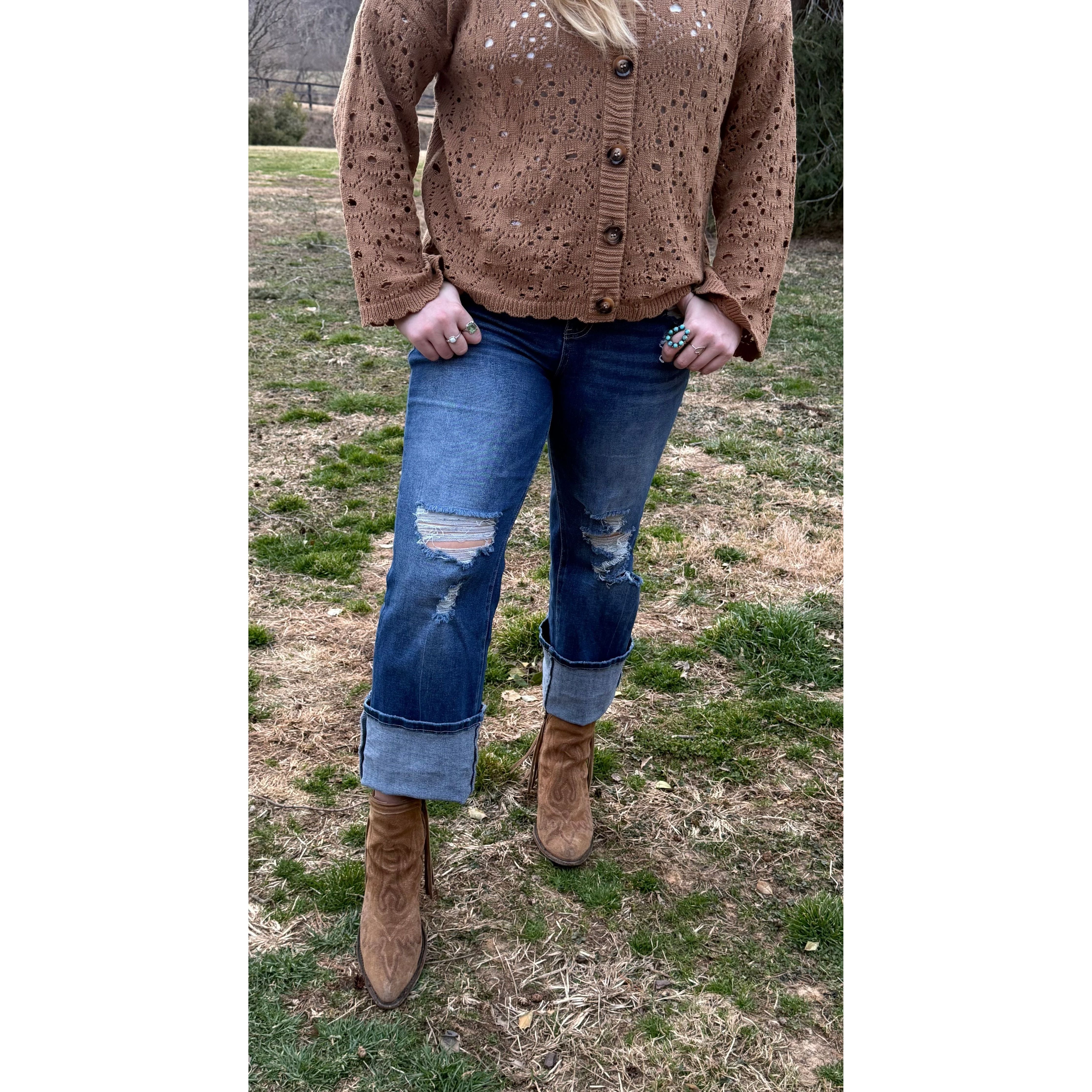 Madison High Rise Ripped Cuff Jean