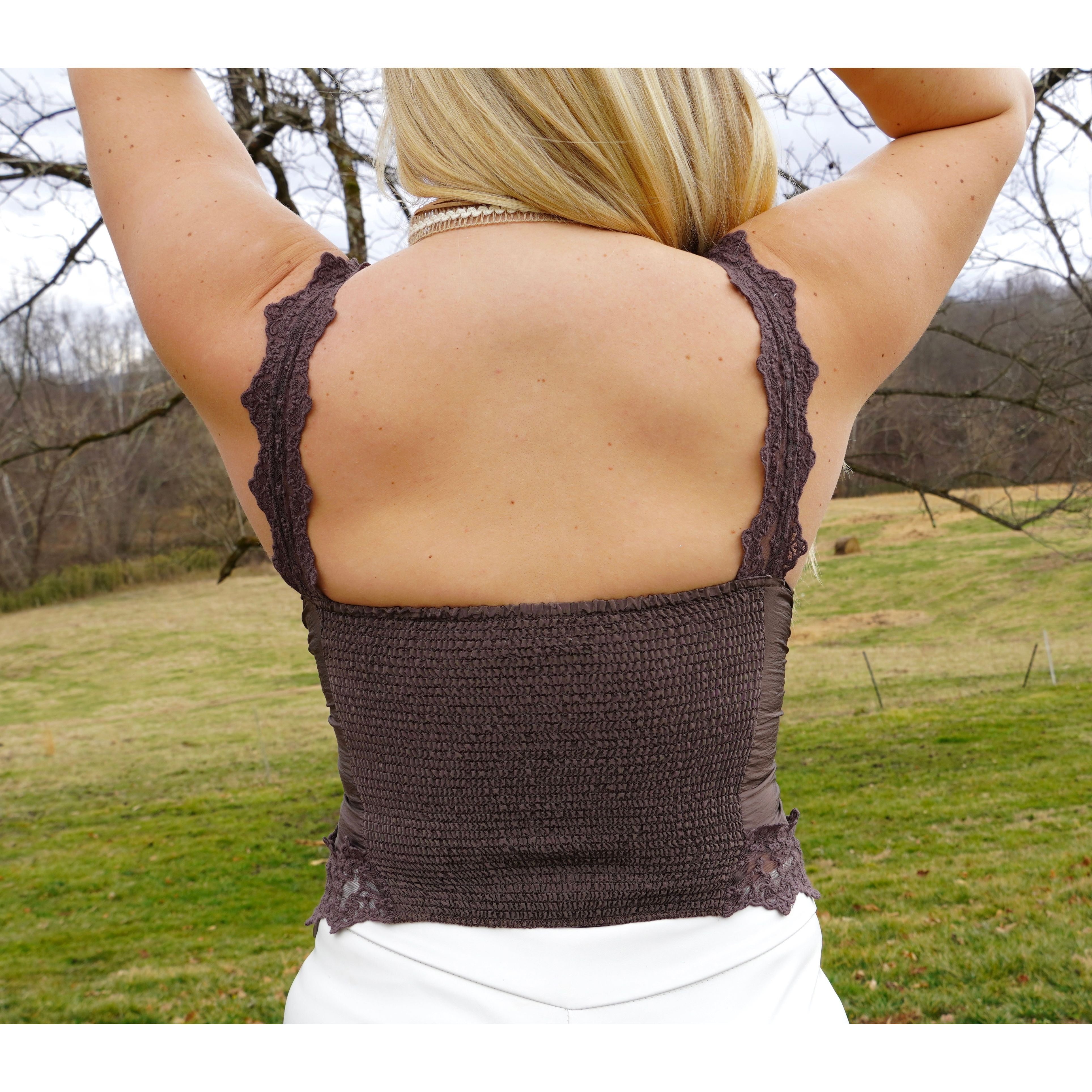 Chocolate Brown Lace Ruched Tank