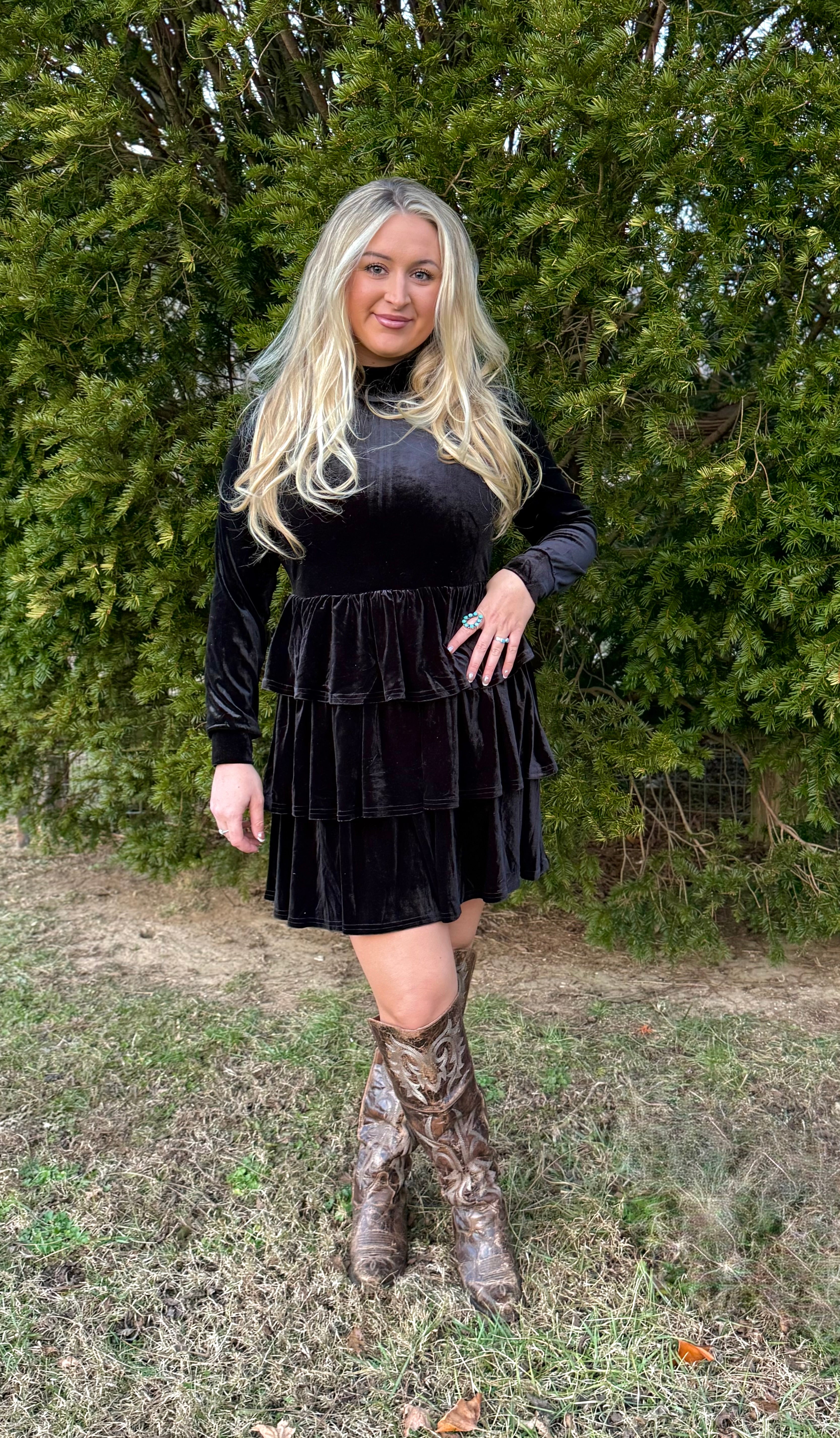 Black Velvet Tiered Dress