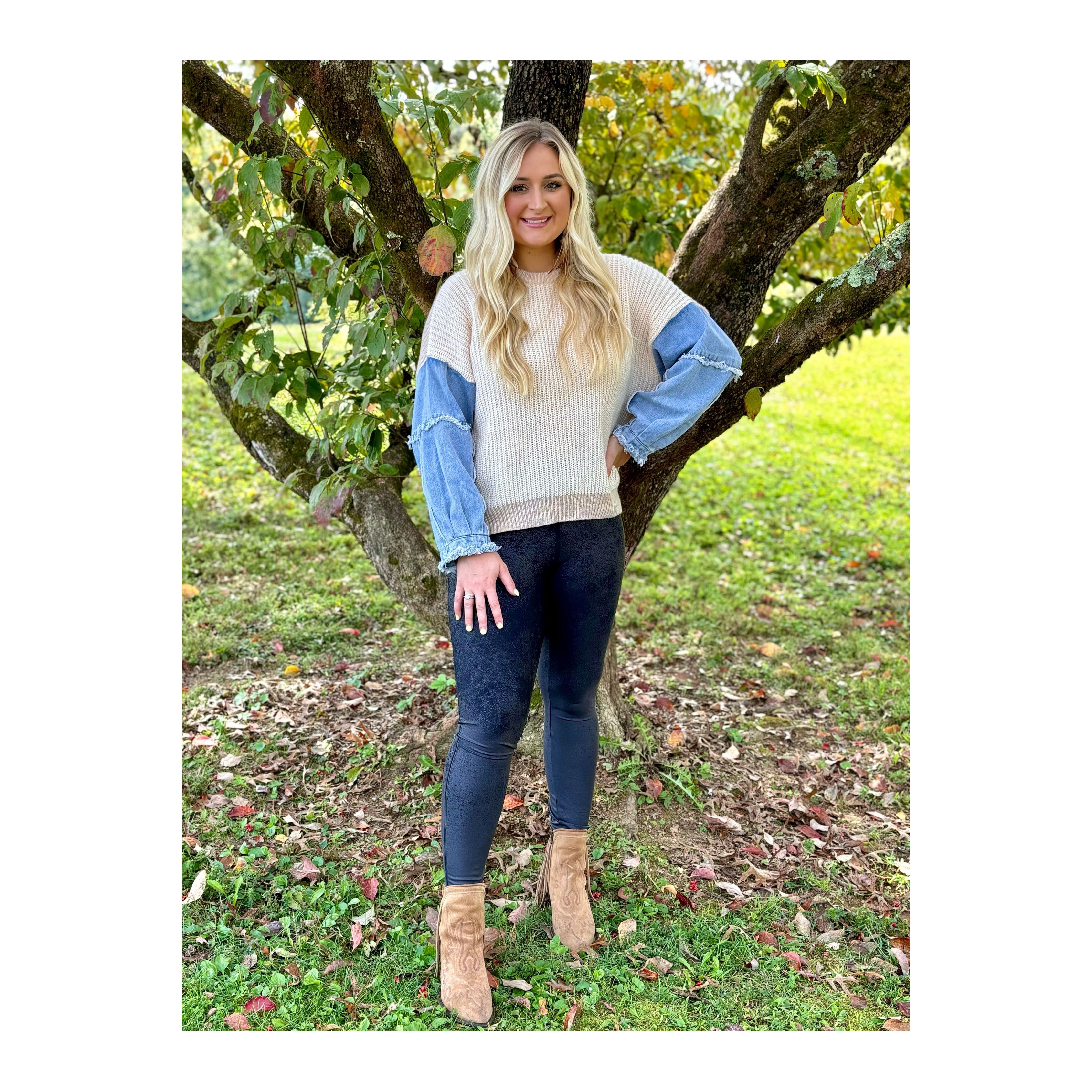 Denim Sleeve Sweater